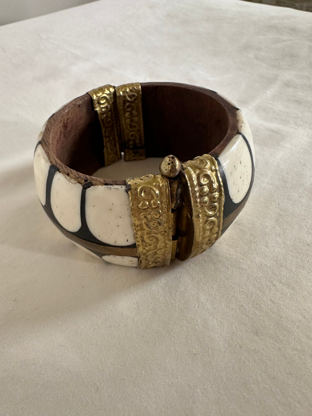 Vintage Bone & Brass Clamper Bracelet