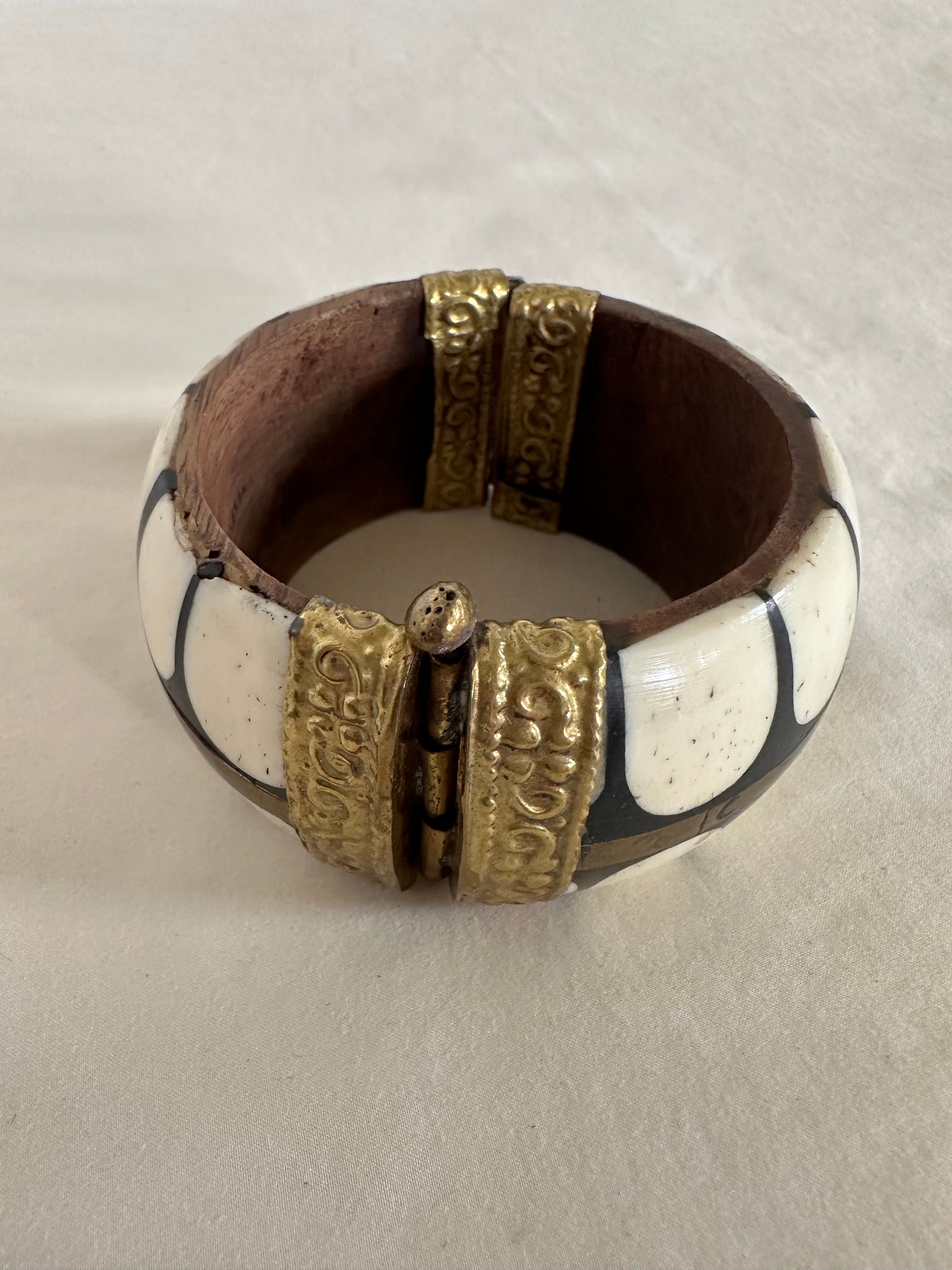 Vintage Bone & Brass Clamper Bracelet
