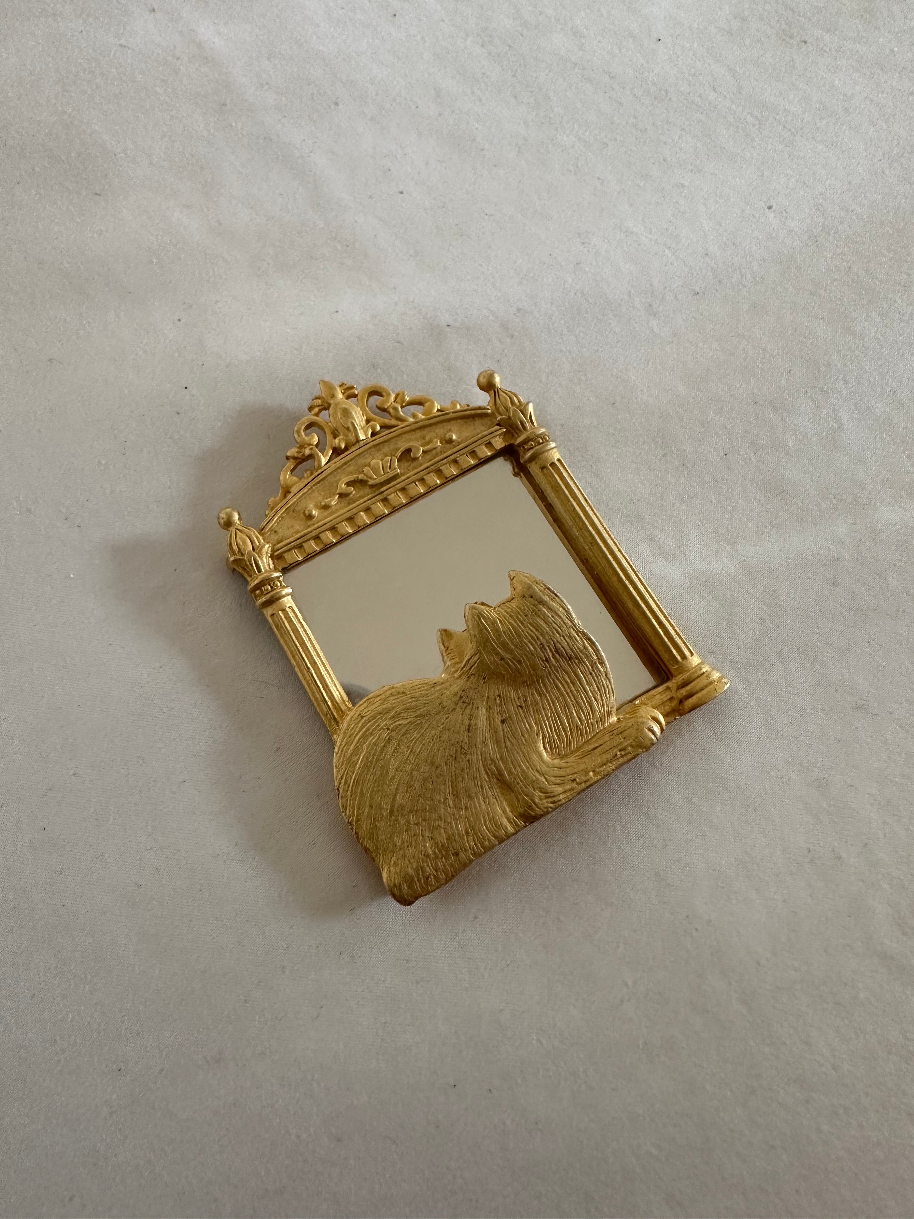 JJ Gold Cat Vanity Mirror Brooch