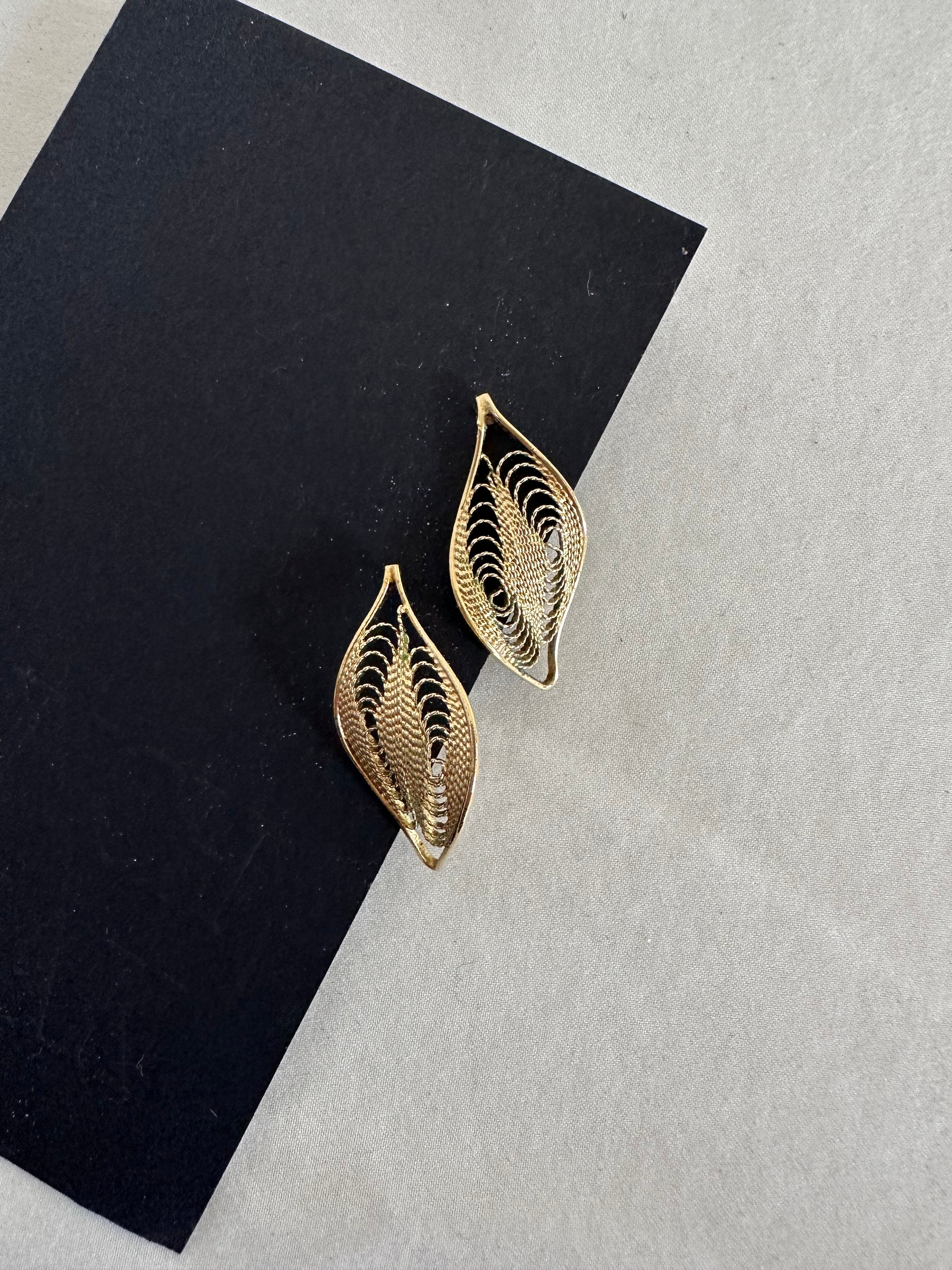 Gold-Tone Filigree Leaf Stud Earrings