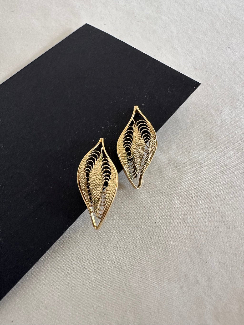 Gold-Tone Filigree Leaf Stud Earrings