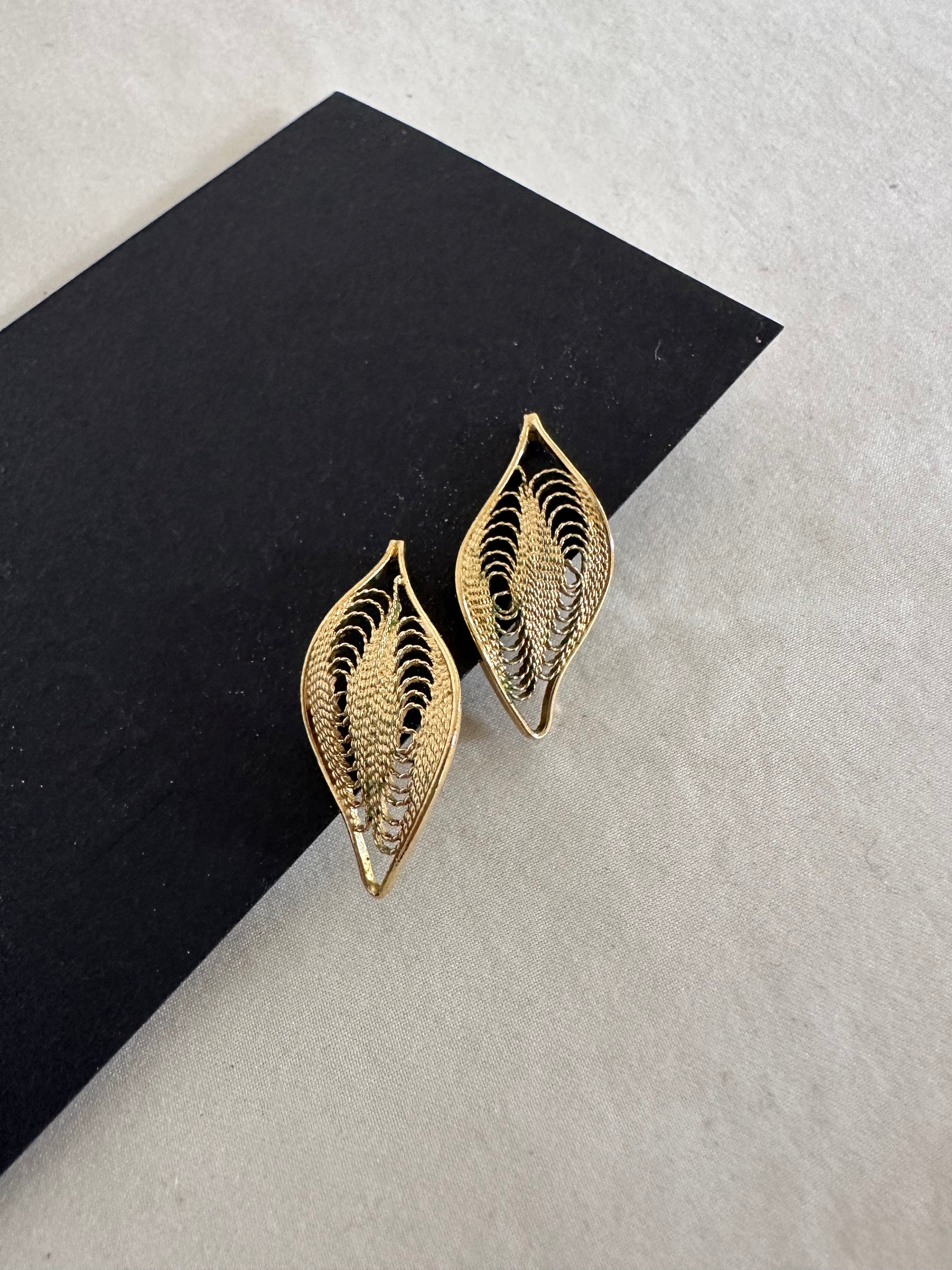 Gold-Tone Filigree Leaf Stud Earrings