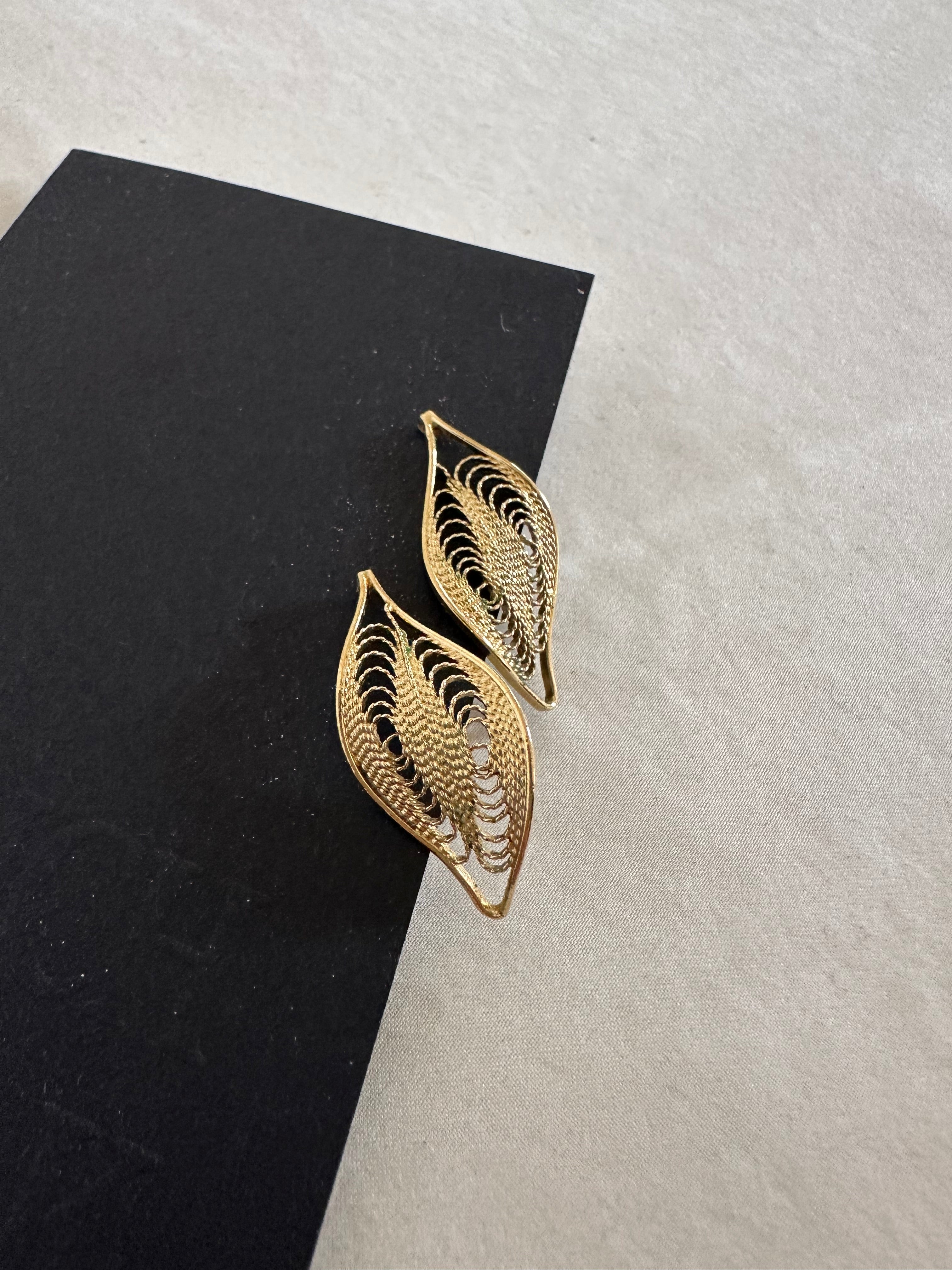 Gold-Tone Filigree Leaf Stud Earrings