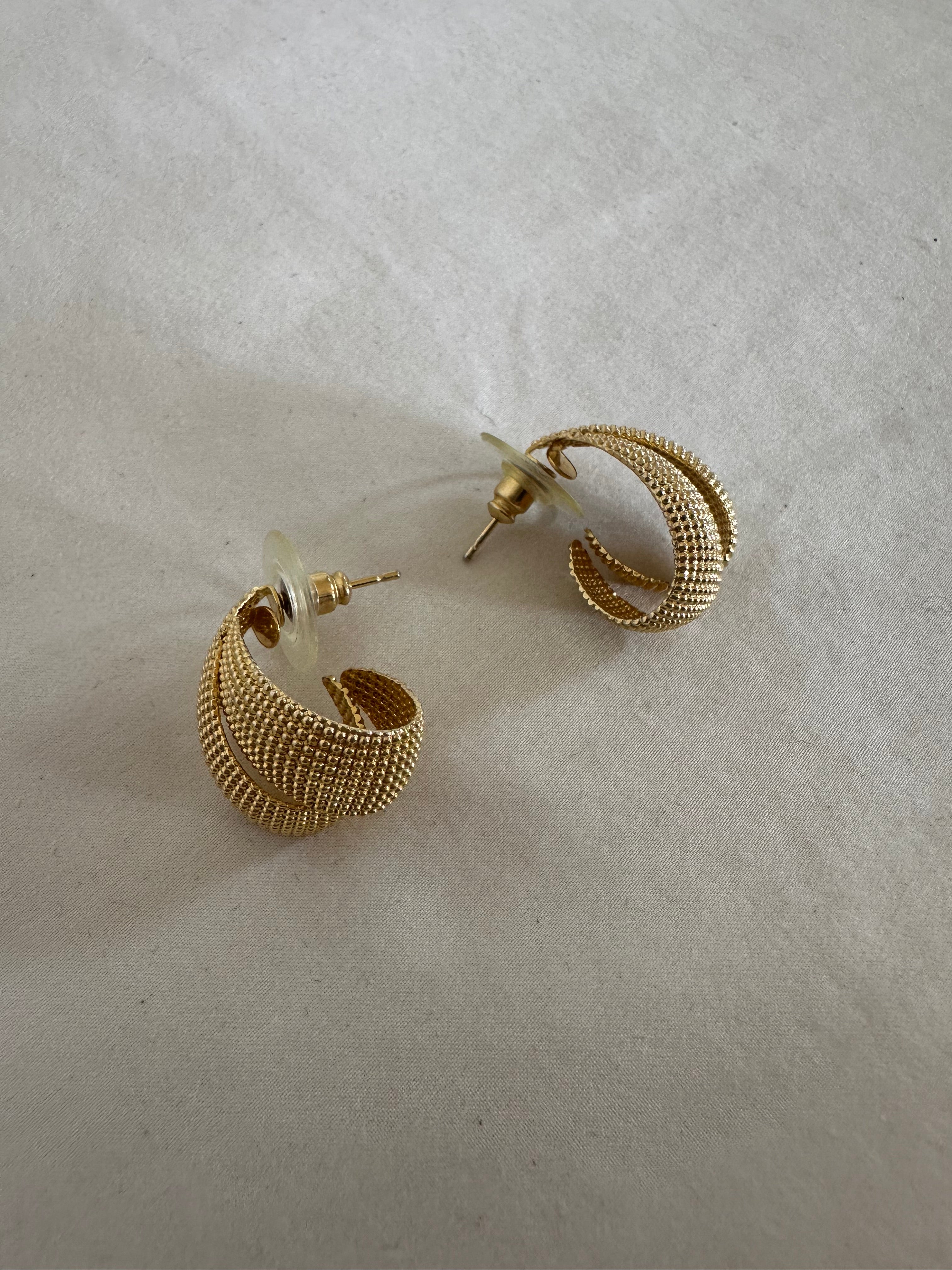Textured Gold Crescent Hoop Earrings