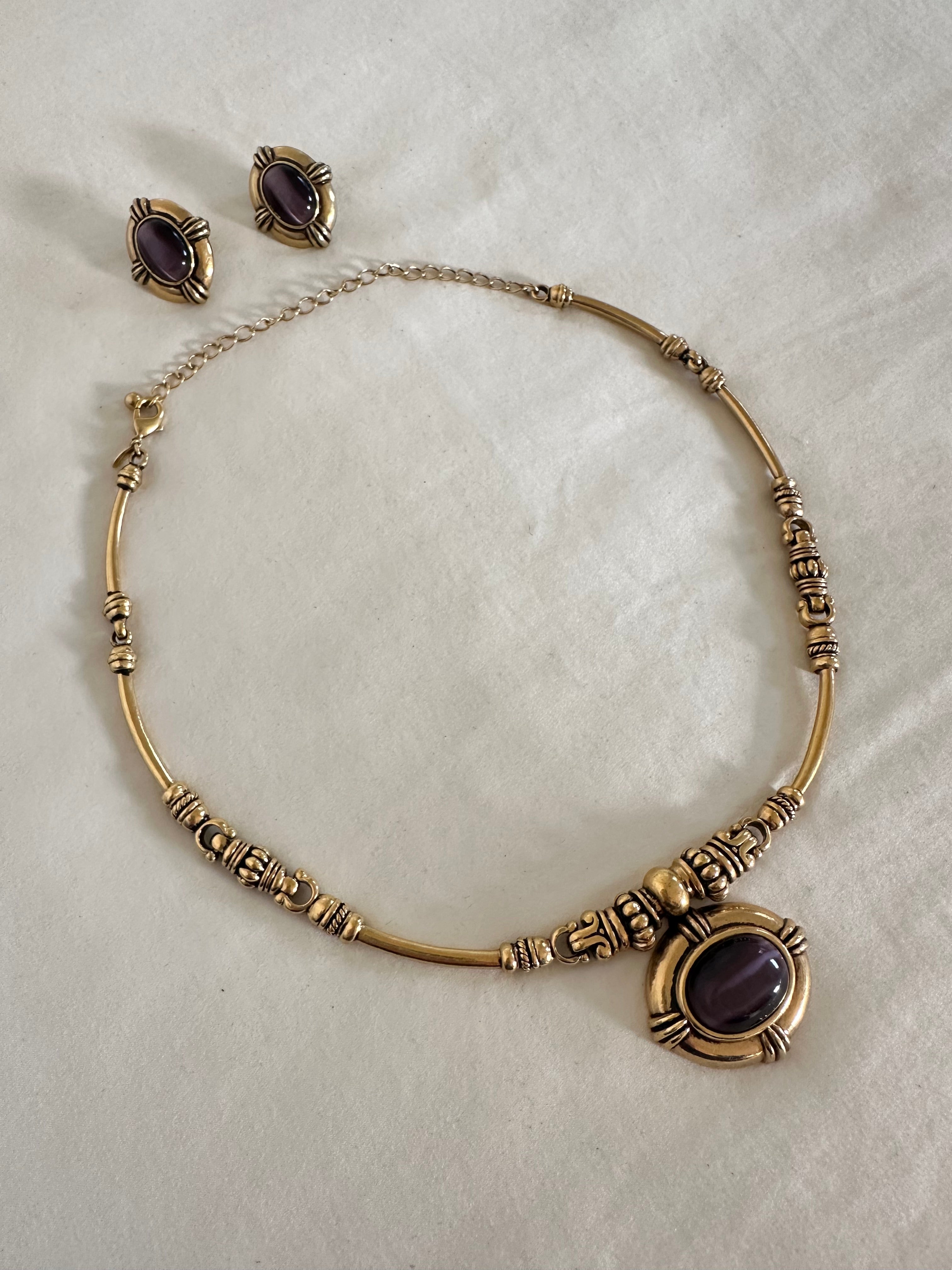 Vintage Avon Purple Cabochon Stud Earrings