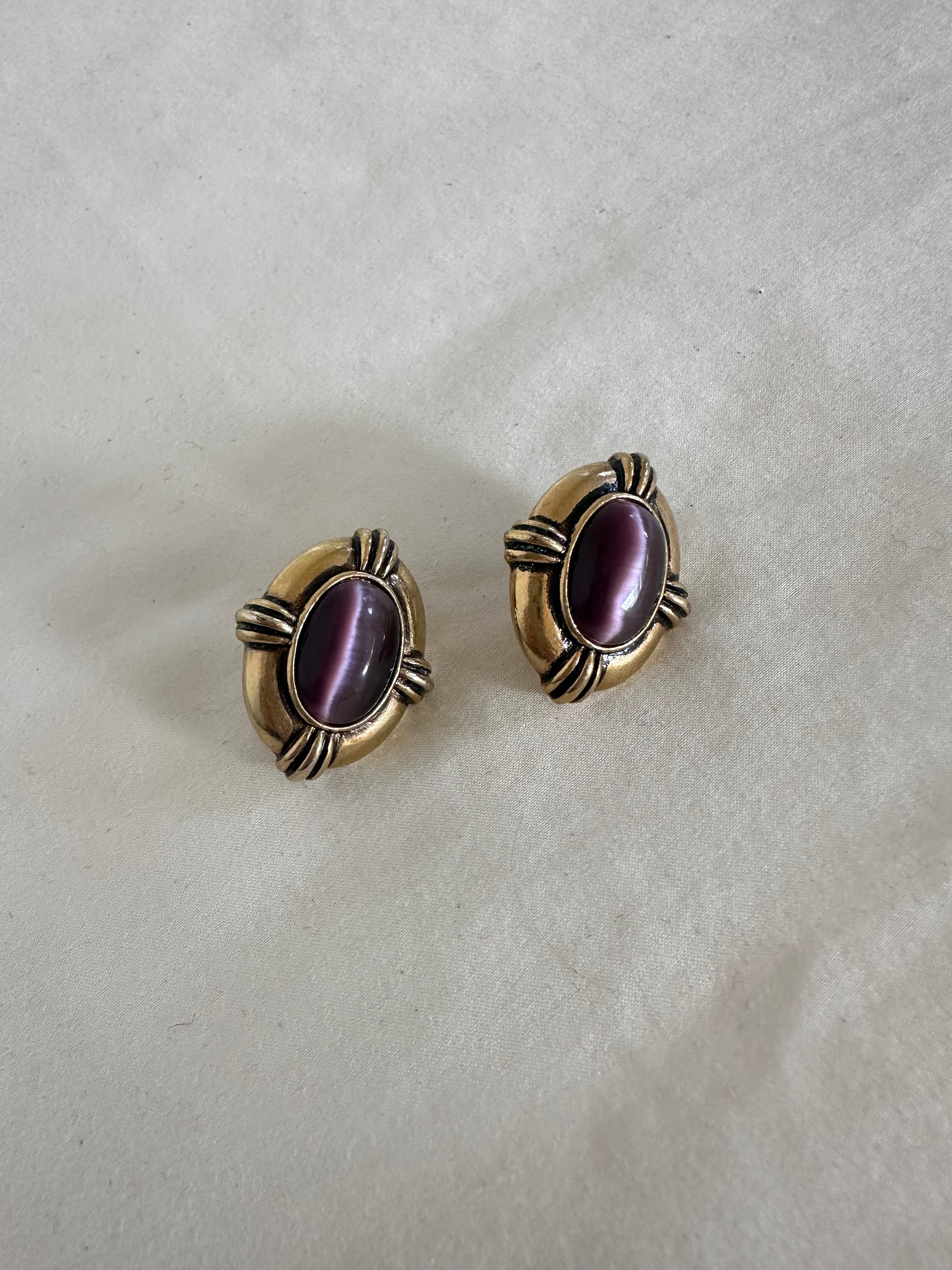 Vintage Avon Purple Cabochon Stud Earrings