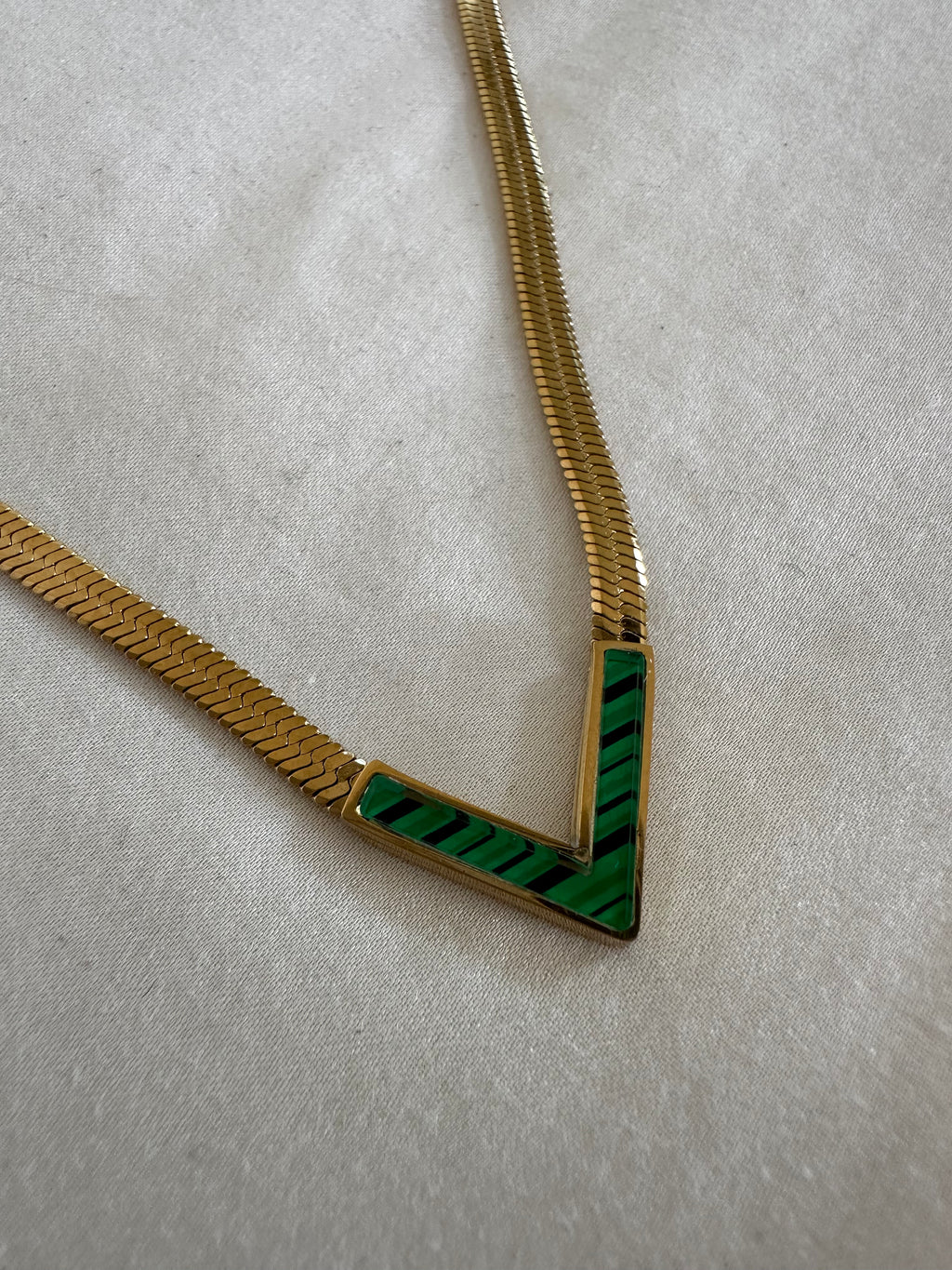 Green Chevron Inlay V Necklace