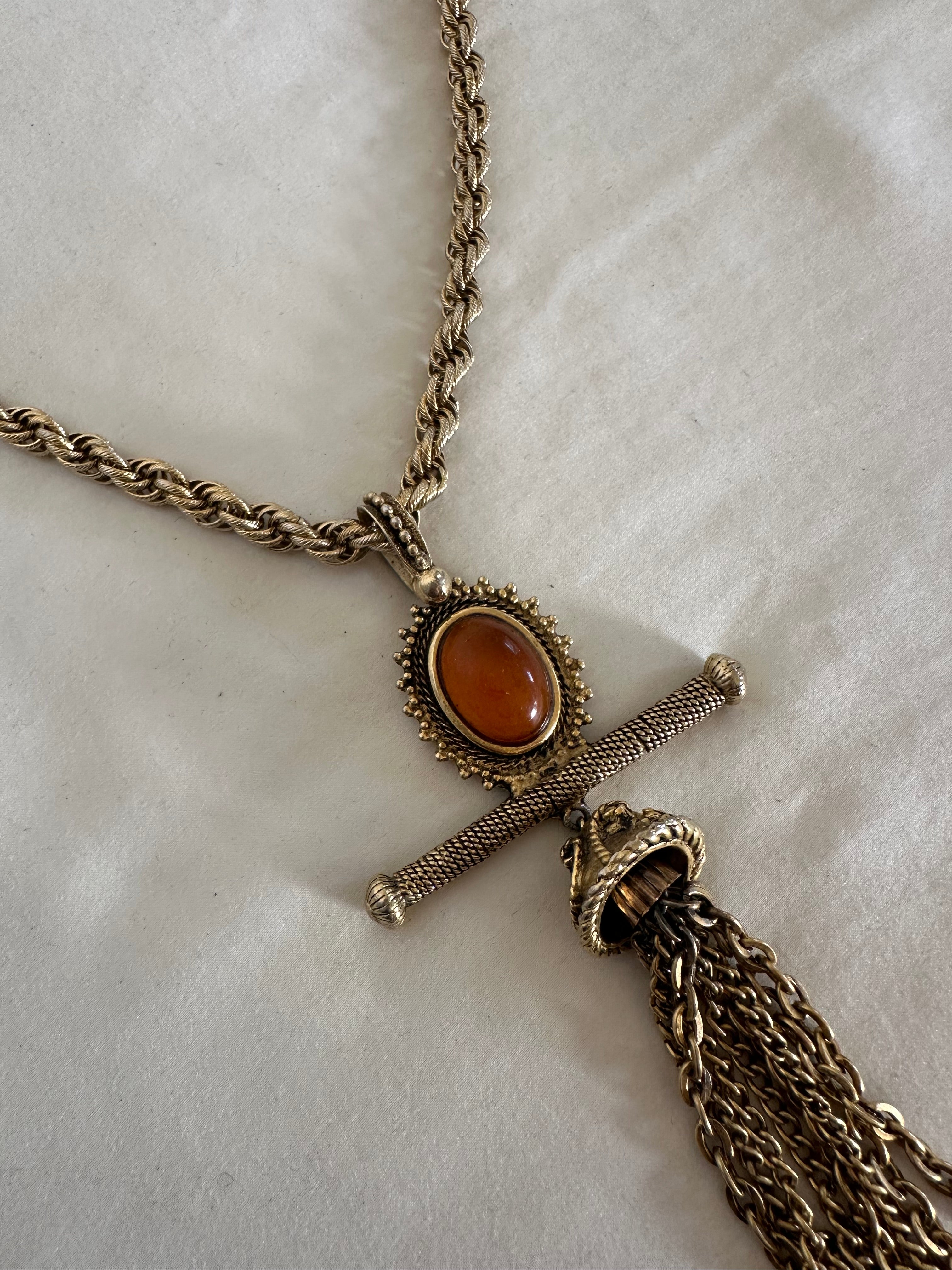 Monet Amber Cabochon Tassel Necklace