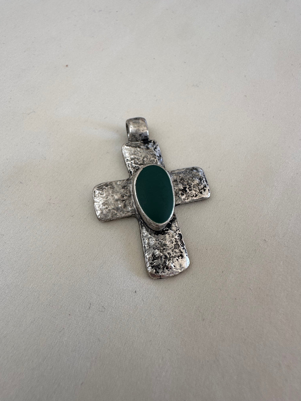 Textured Silver-Tone Cross Pendant on Wax Cord