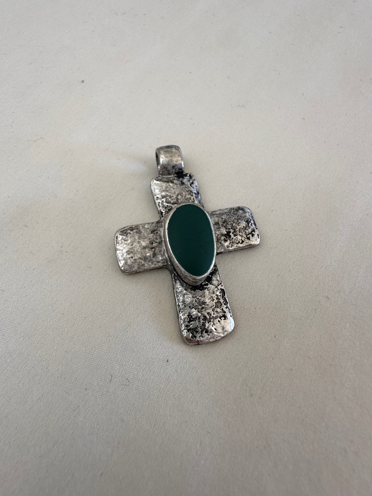 Textured Silver-Tone Cross Pendant on Wax Cord
