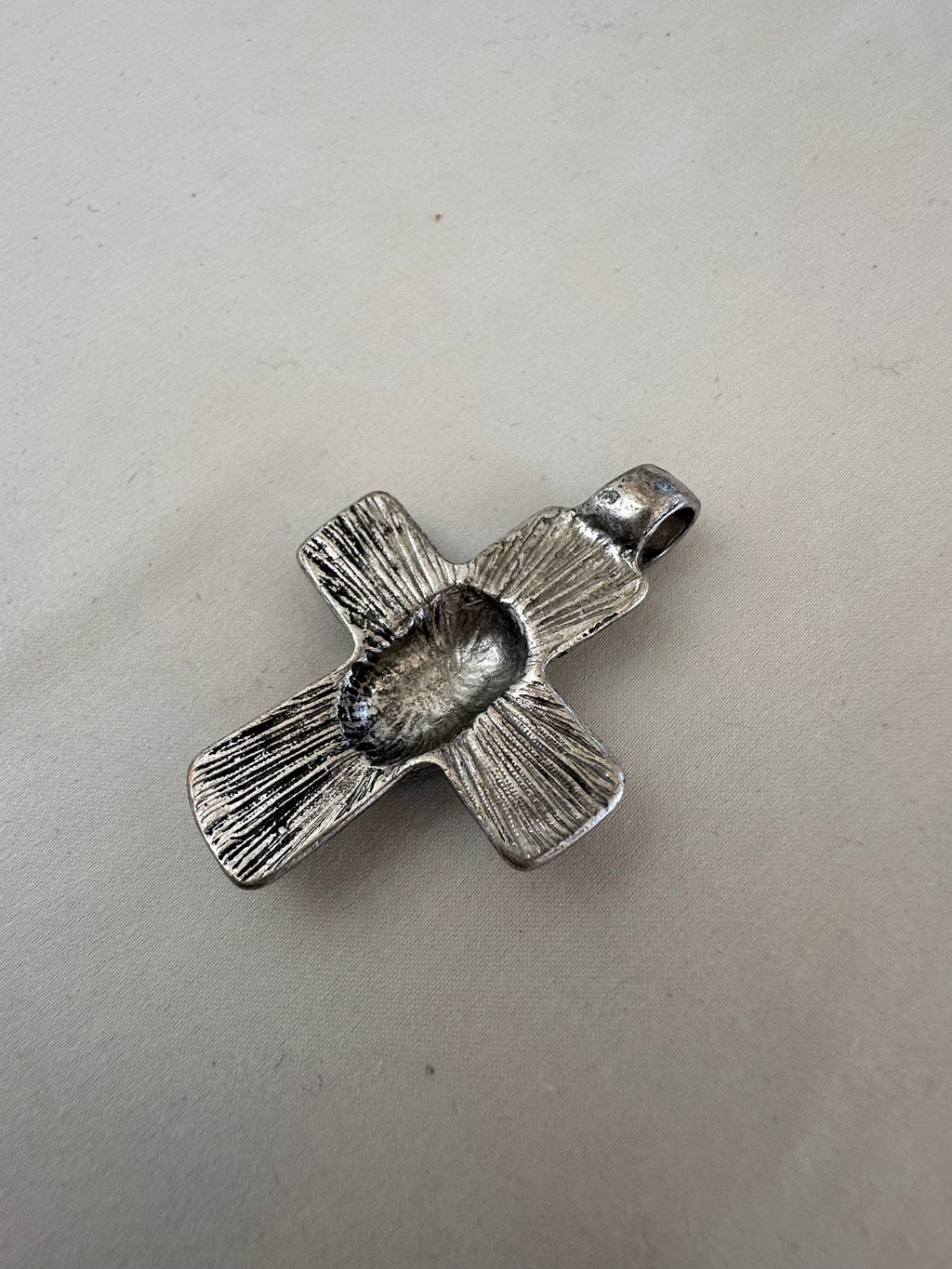 Textured Silver-Tone Cross Pendant on Wax Cord