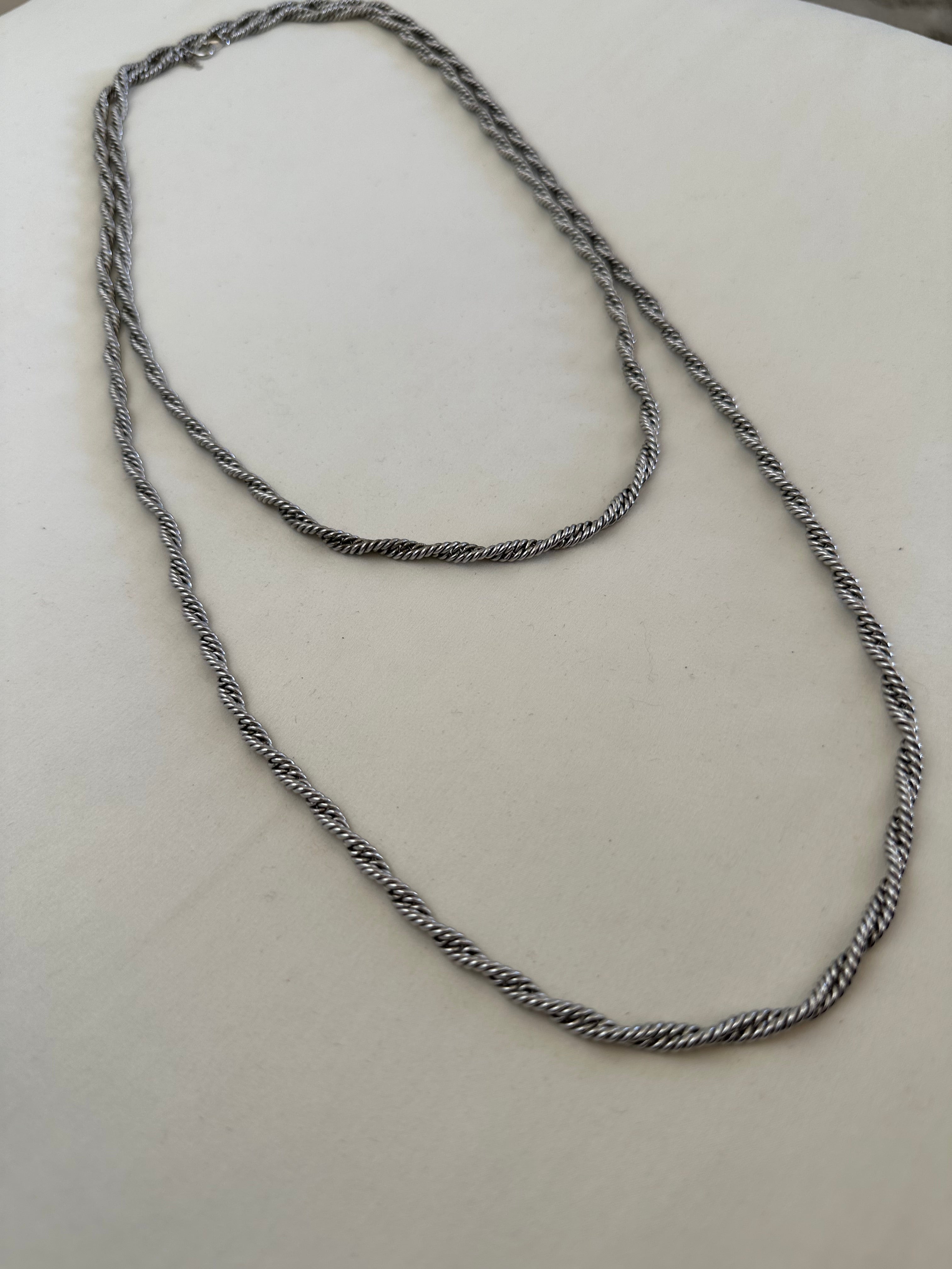 Twisted Silver-Tone Long Rope Chain Necklace