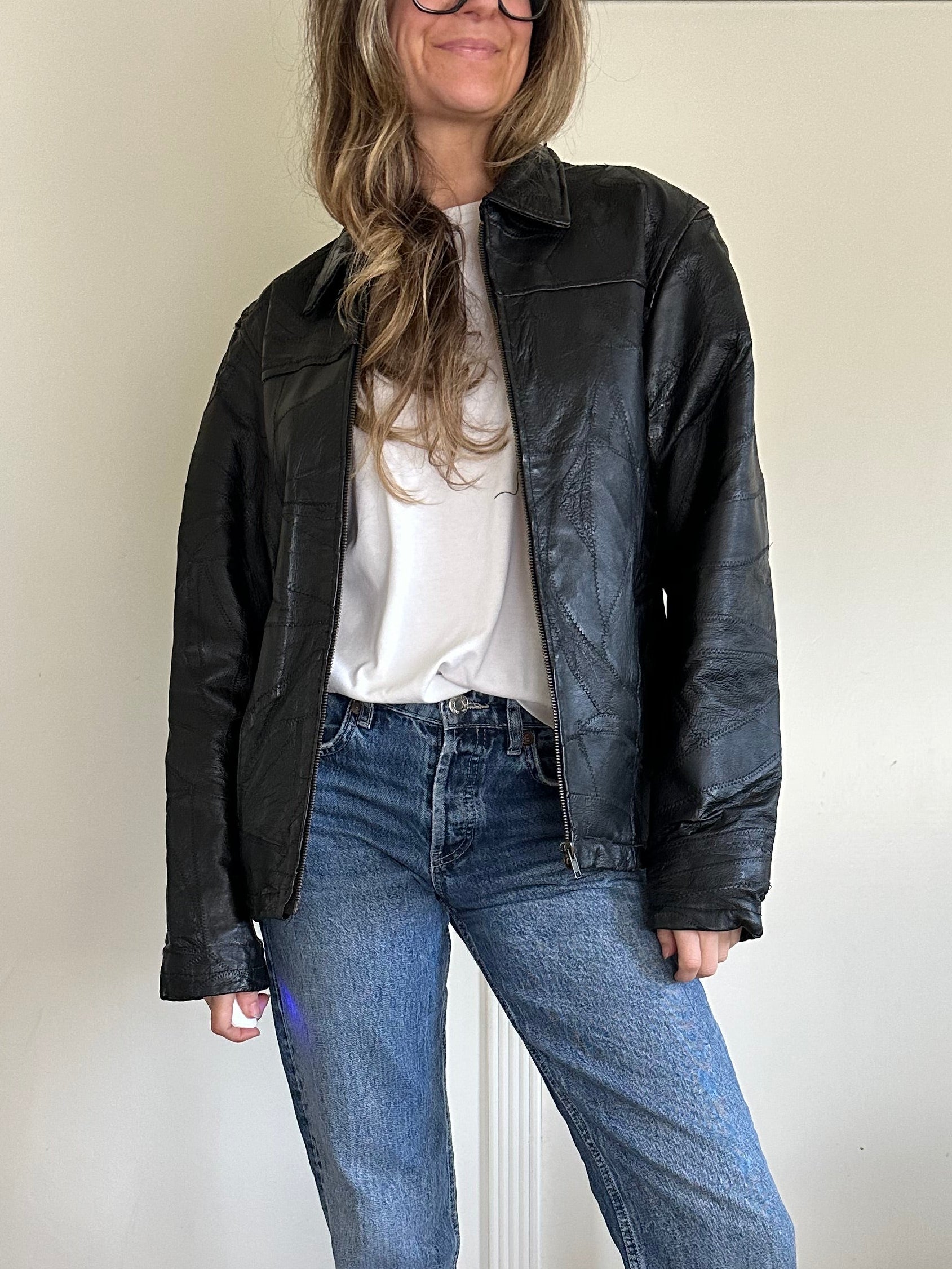 Black Leather Patchwork Jacket