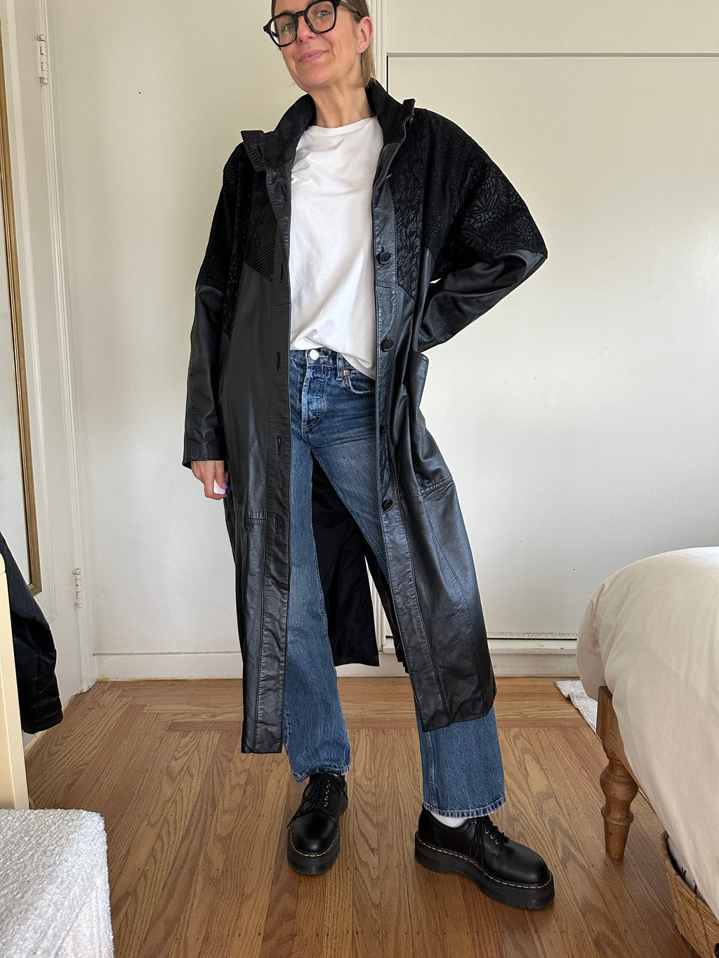 Black Patchwork Leather Coat