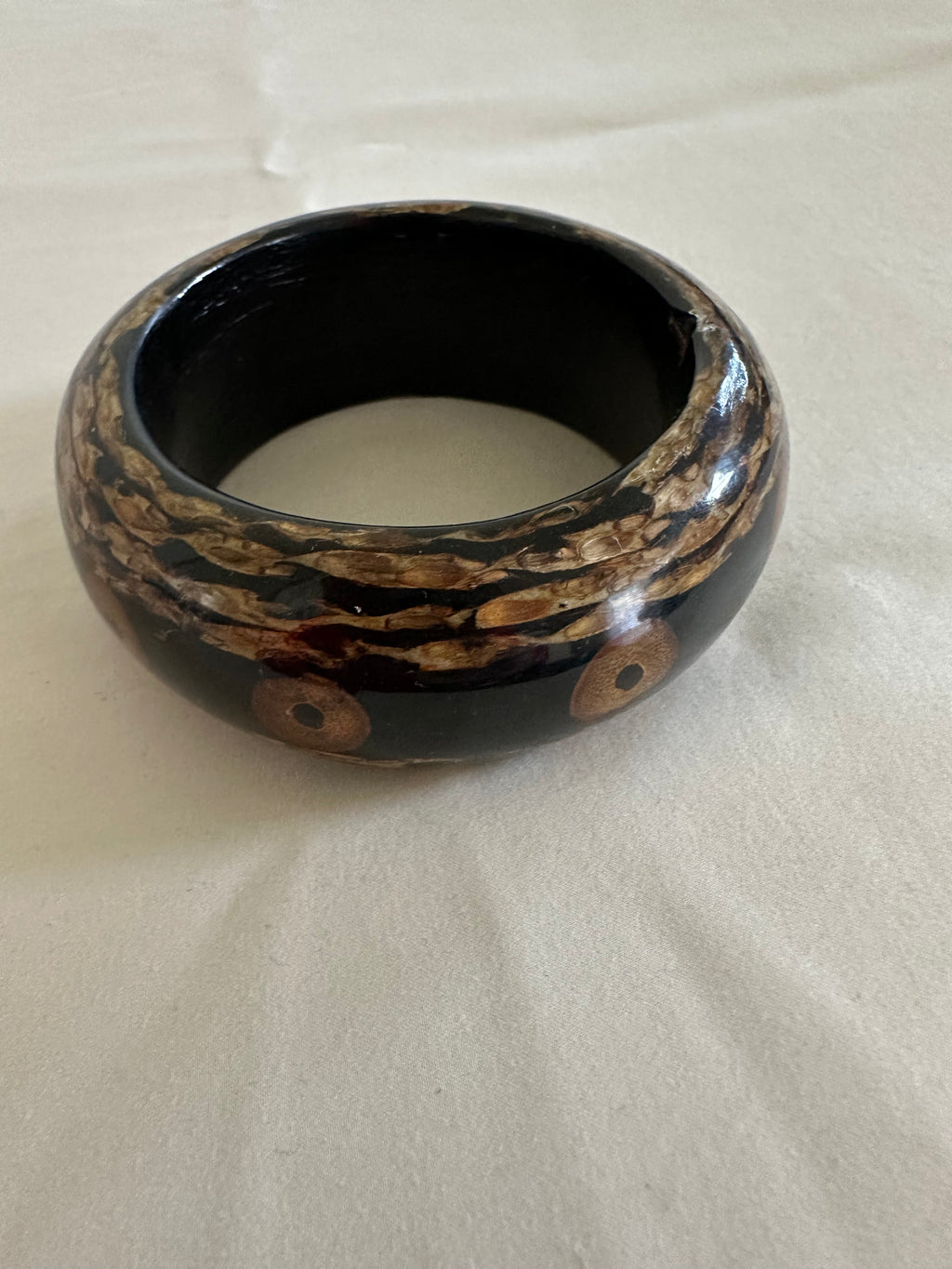 Bamboo Inlay Black Lucite Bangle