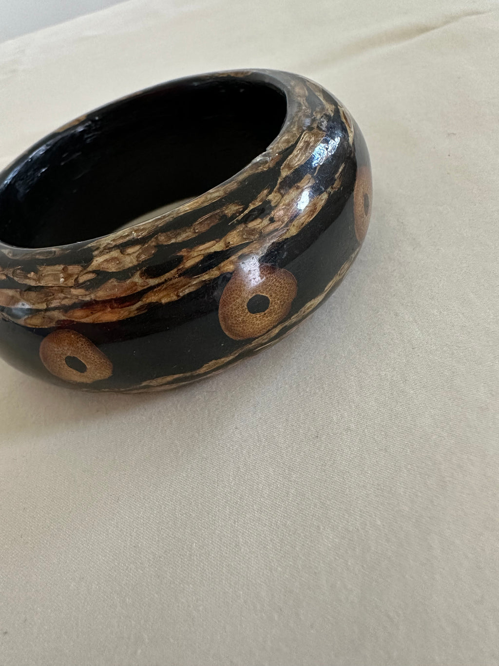 Bamboo Inlay Black Lucite Bangle