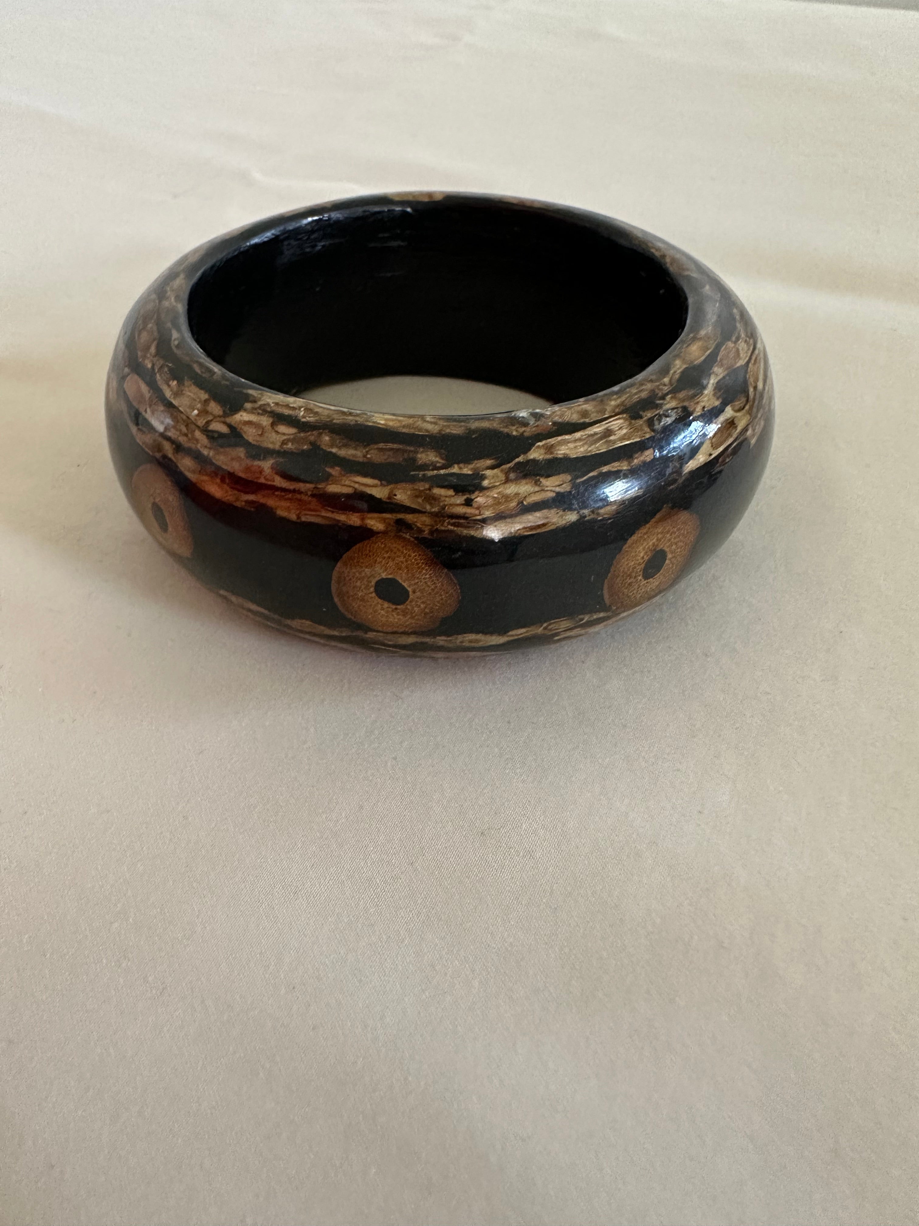 Bamboo Inlay Black Lucite Bangle