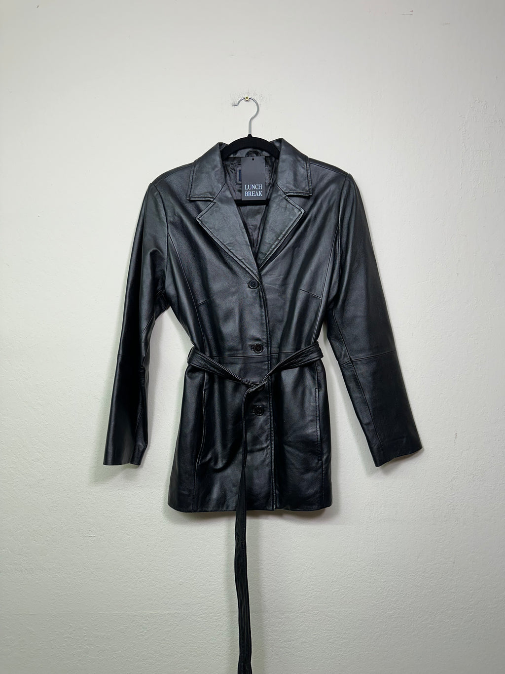 Black Leather Belted Jacket