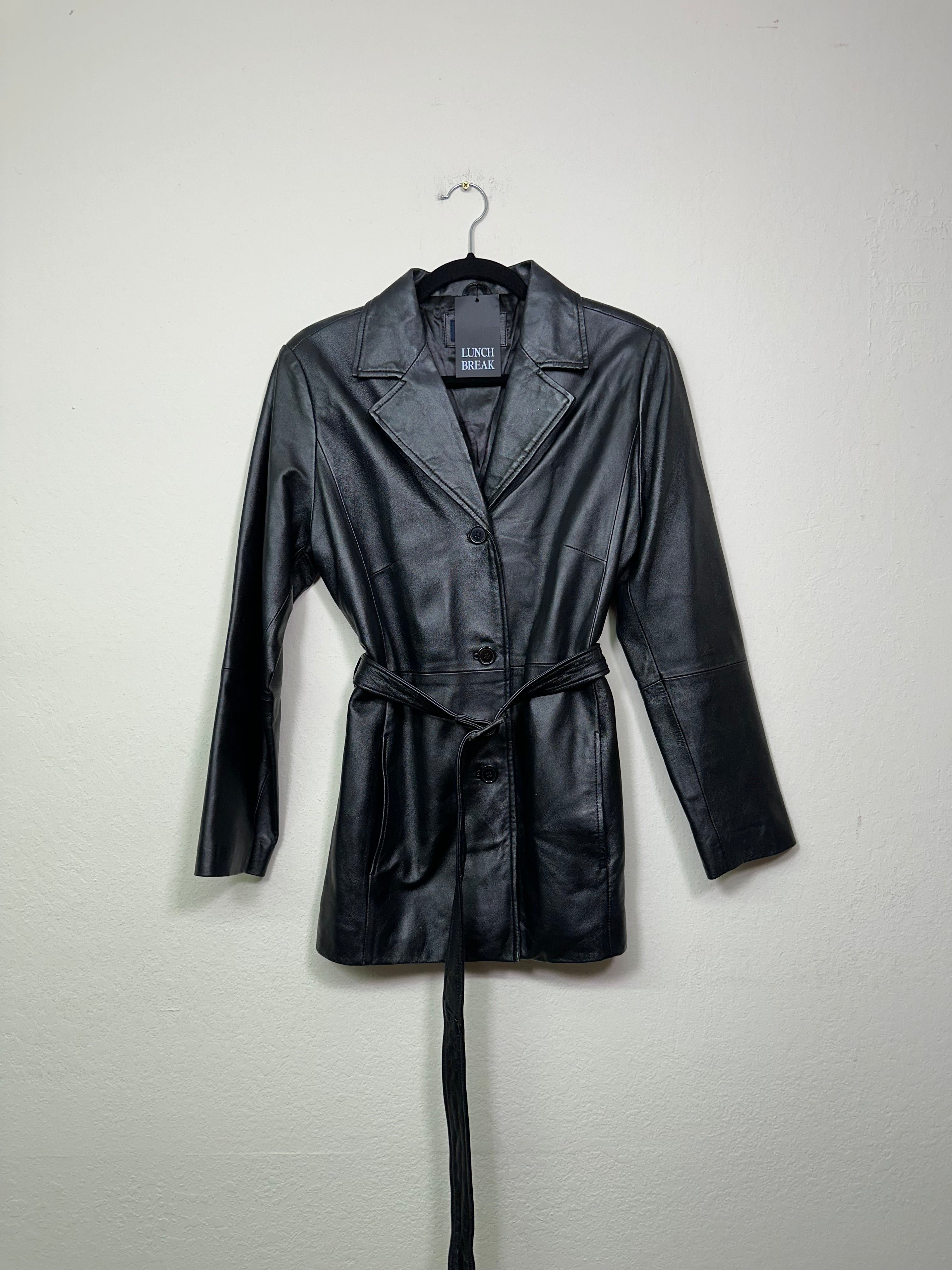 Black Leather Belted Jacket