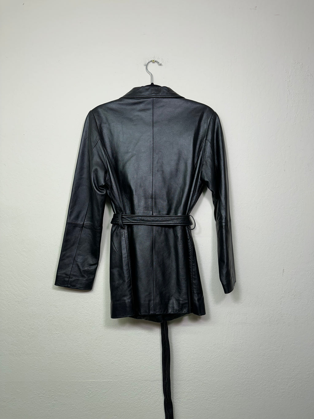 Black Leather Belted Jacket