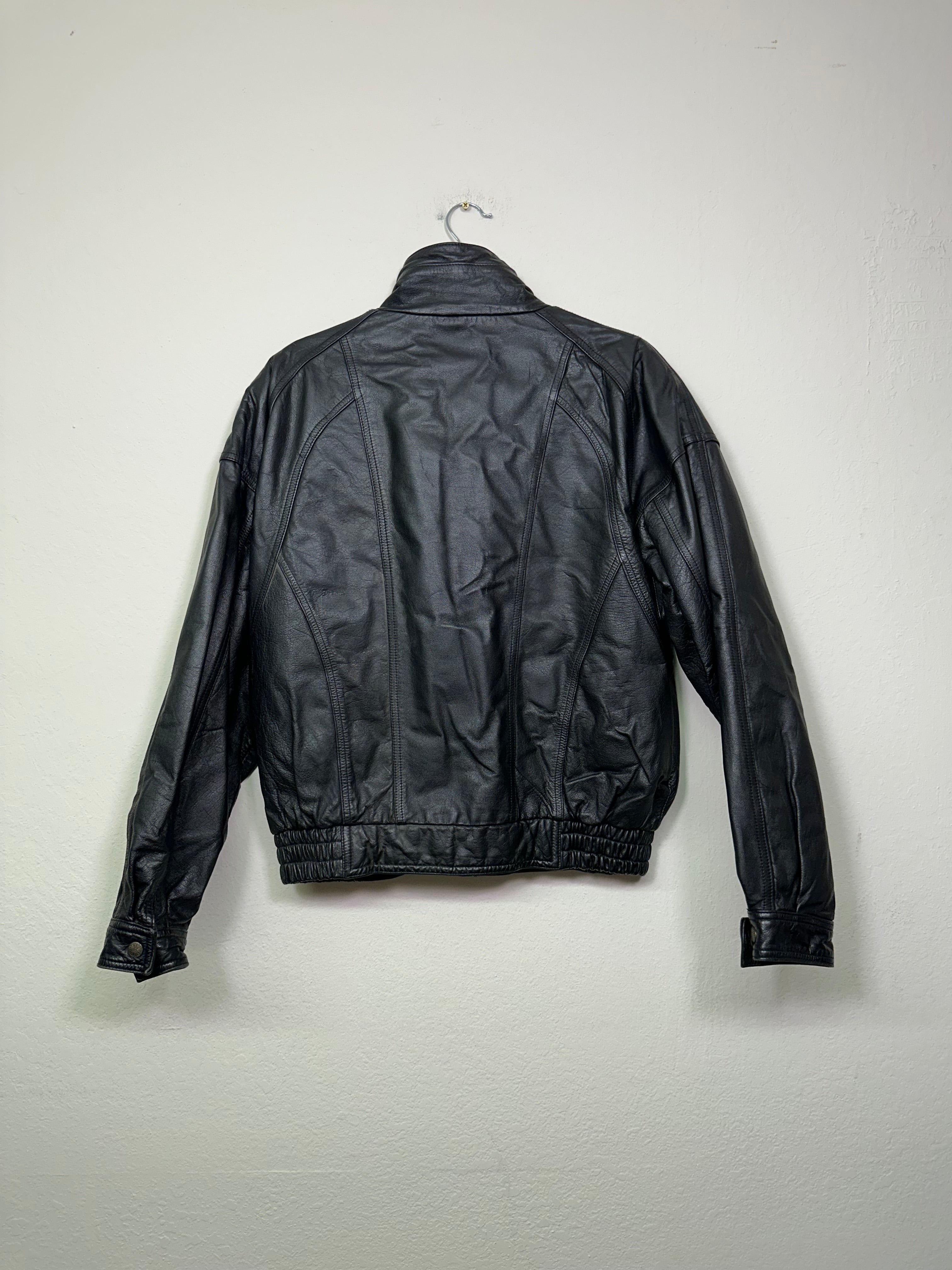 Funnel-Neck Leather Bomber Jacket