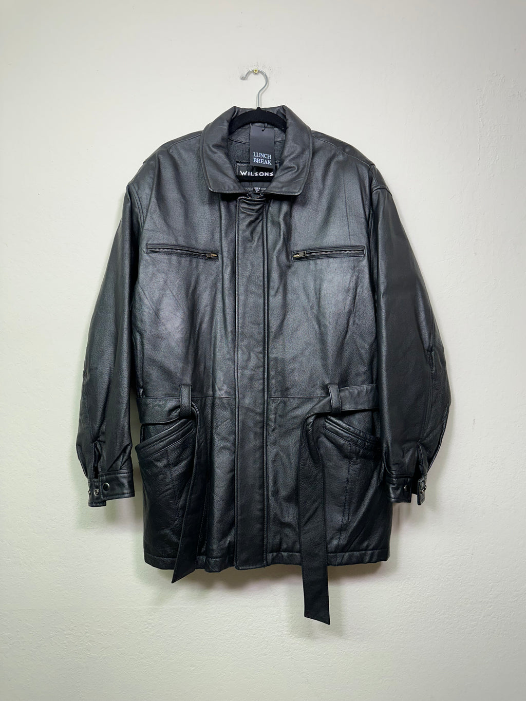 Wilsons Black Leather Belted Coat