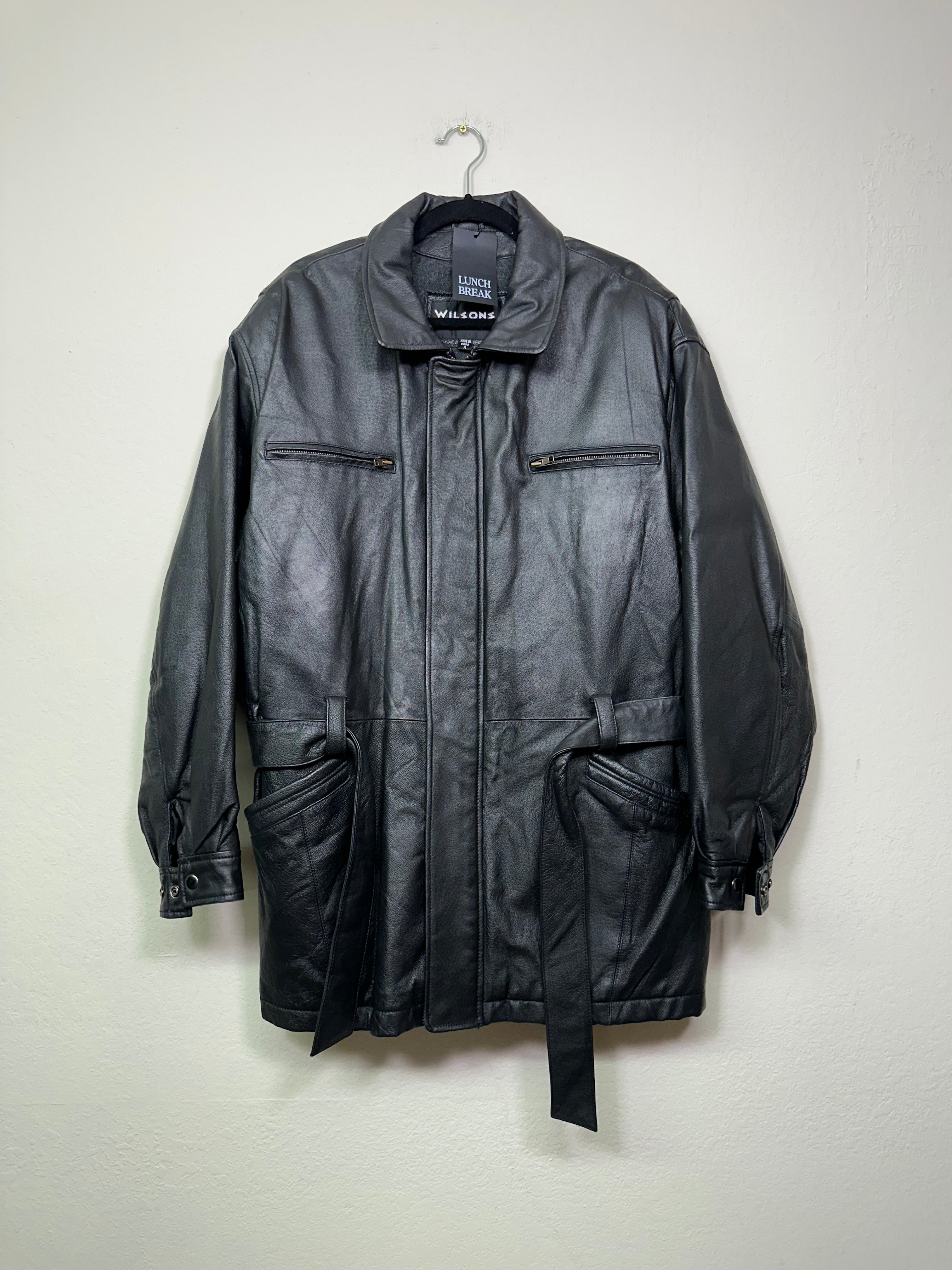 Wilsons Black Leather Belted Coat