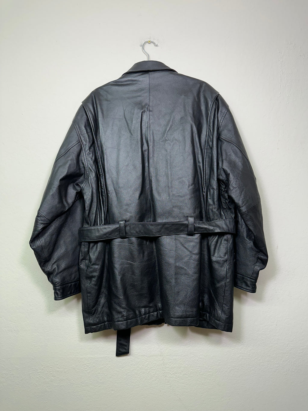 Wilsons Black Leather Belted Coat