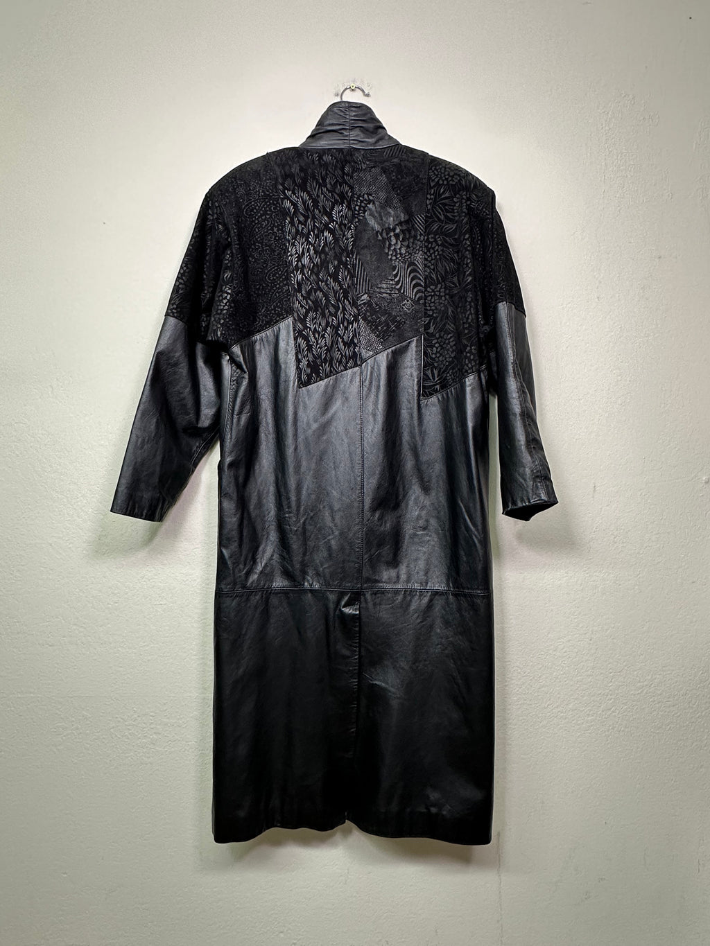 Black Patchwork Leather Coat