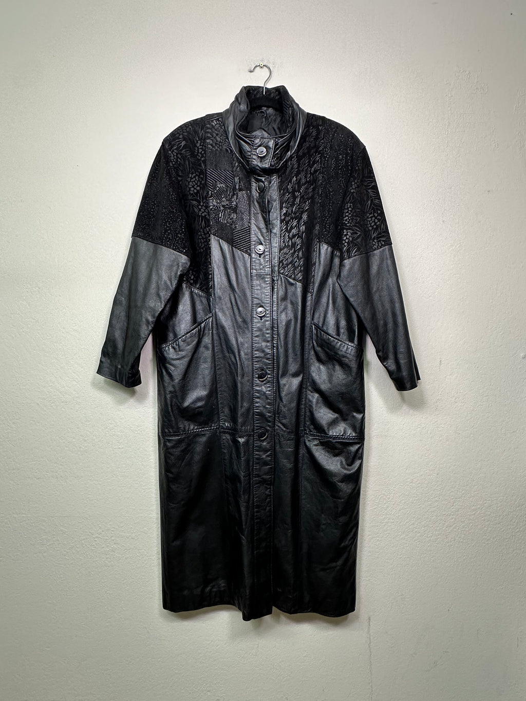 Black Patchwork Leather Coat