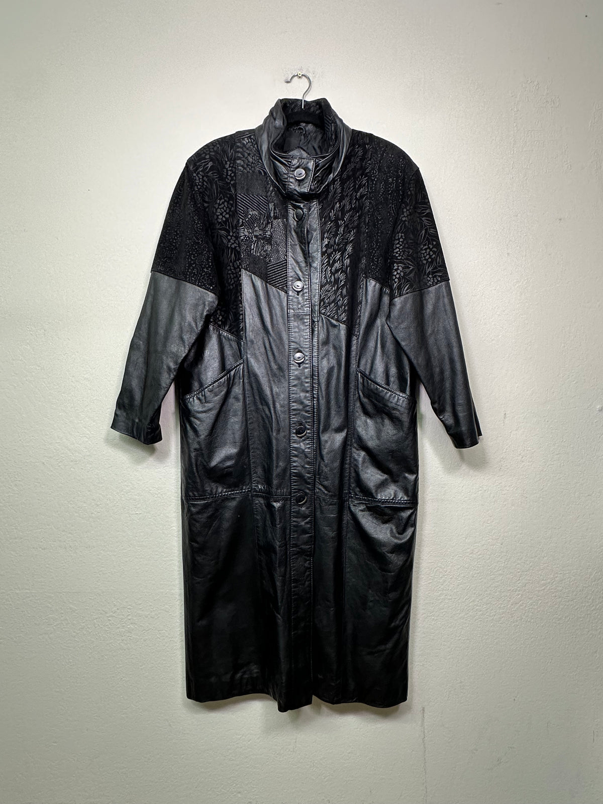 Black Patchwork Leather Coat