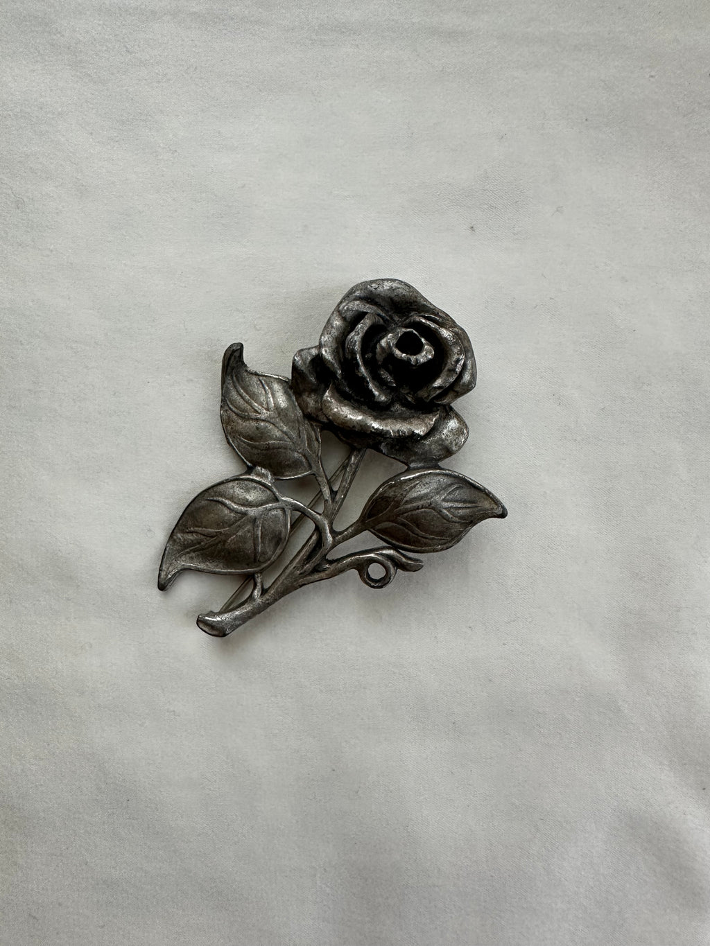 Vintage Silver-Tone Rose Brooch