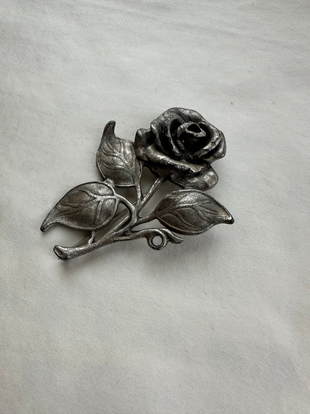 Vintage Silver-Tone Rose Brooch