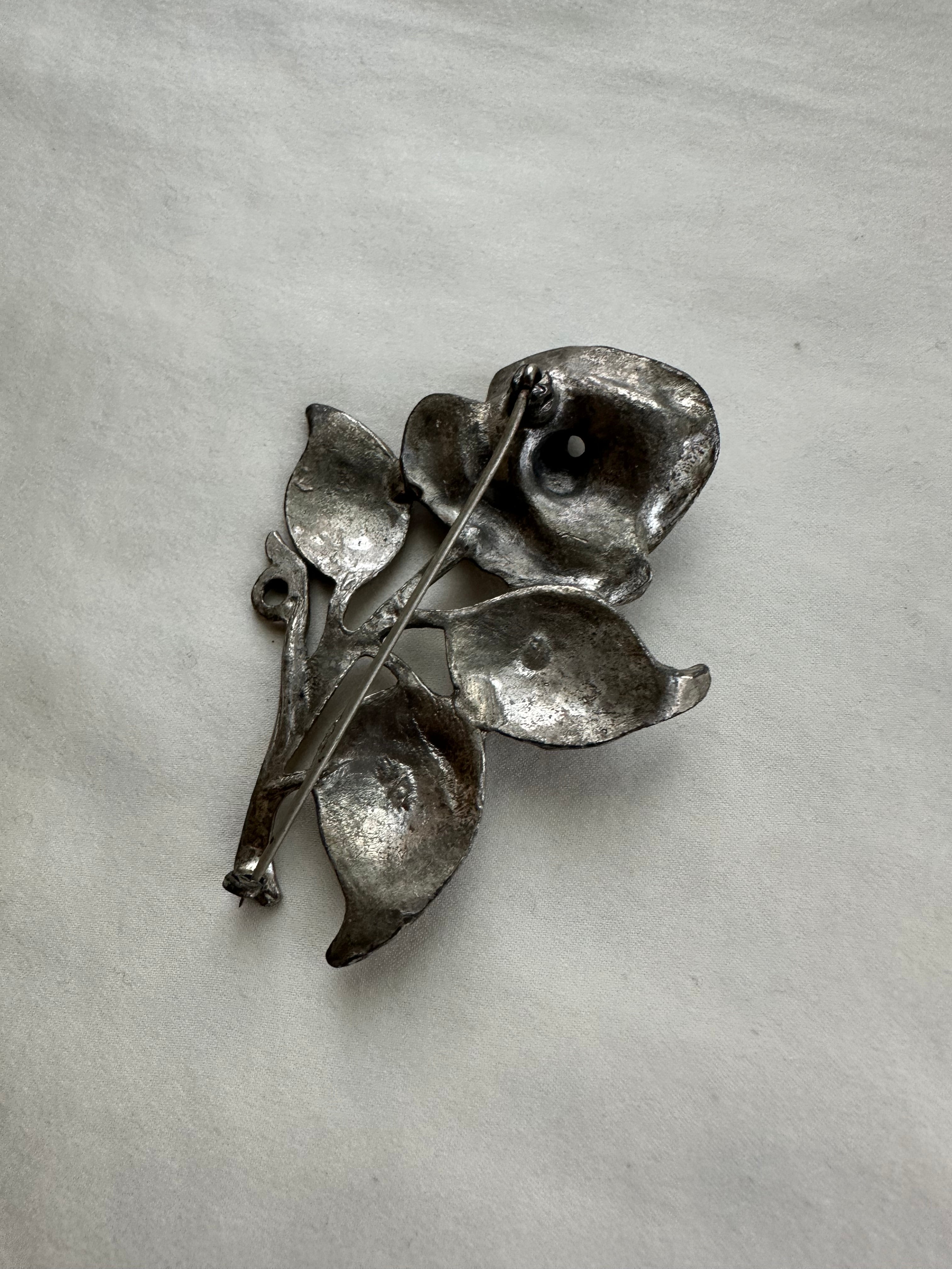 Vintage Silver-Tone Rose Brooch
