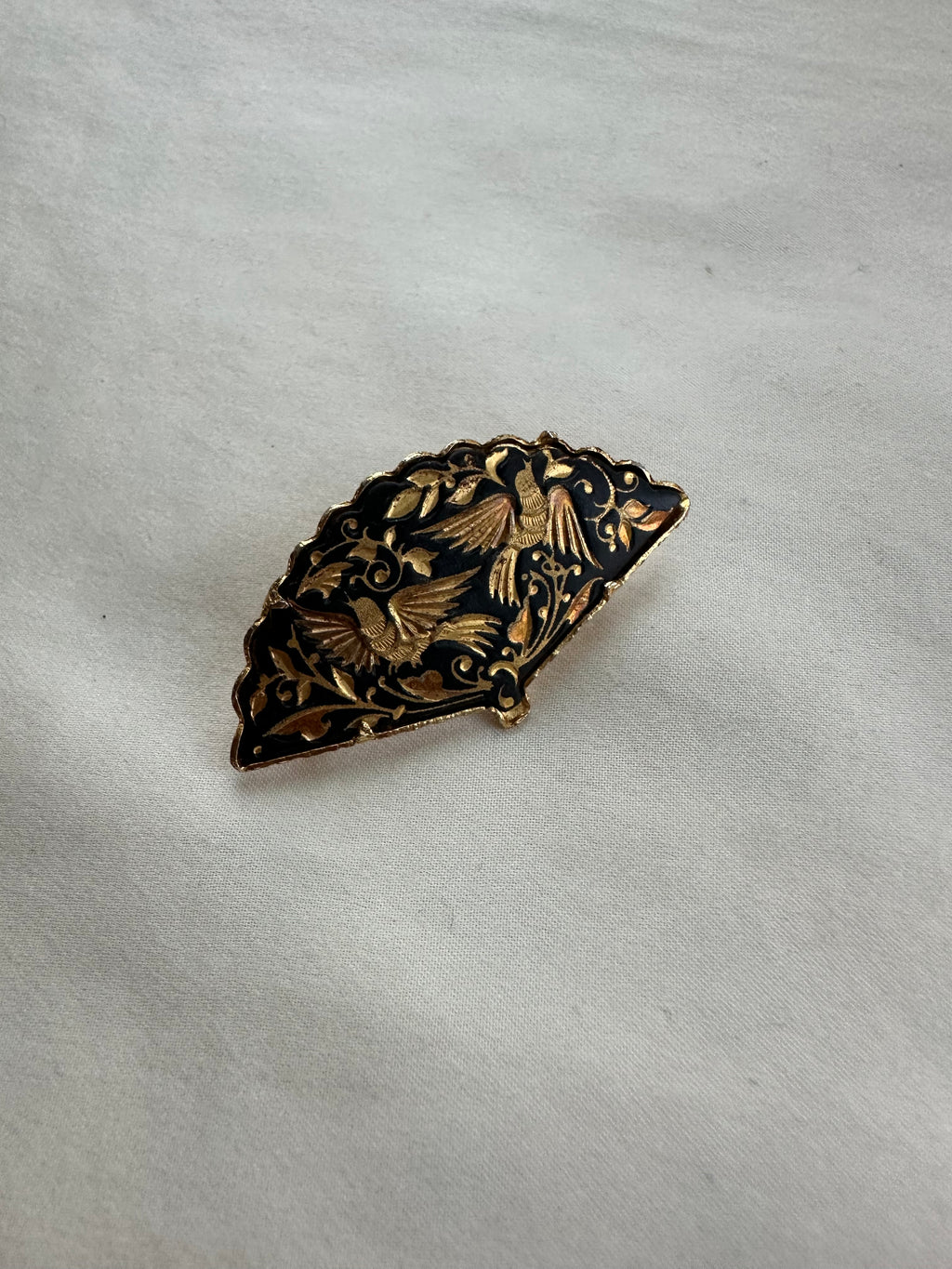 Matte Black & Gold Bird Brooch