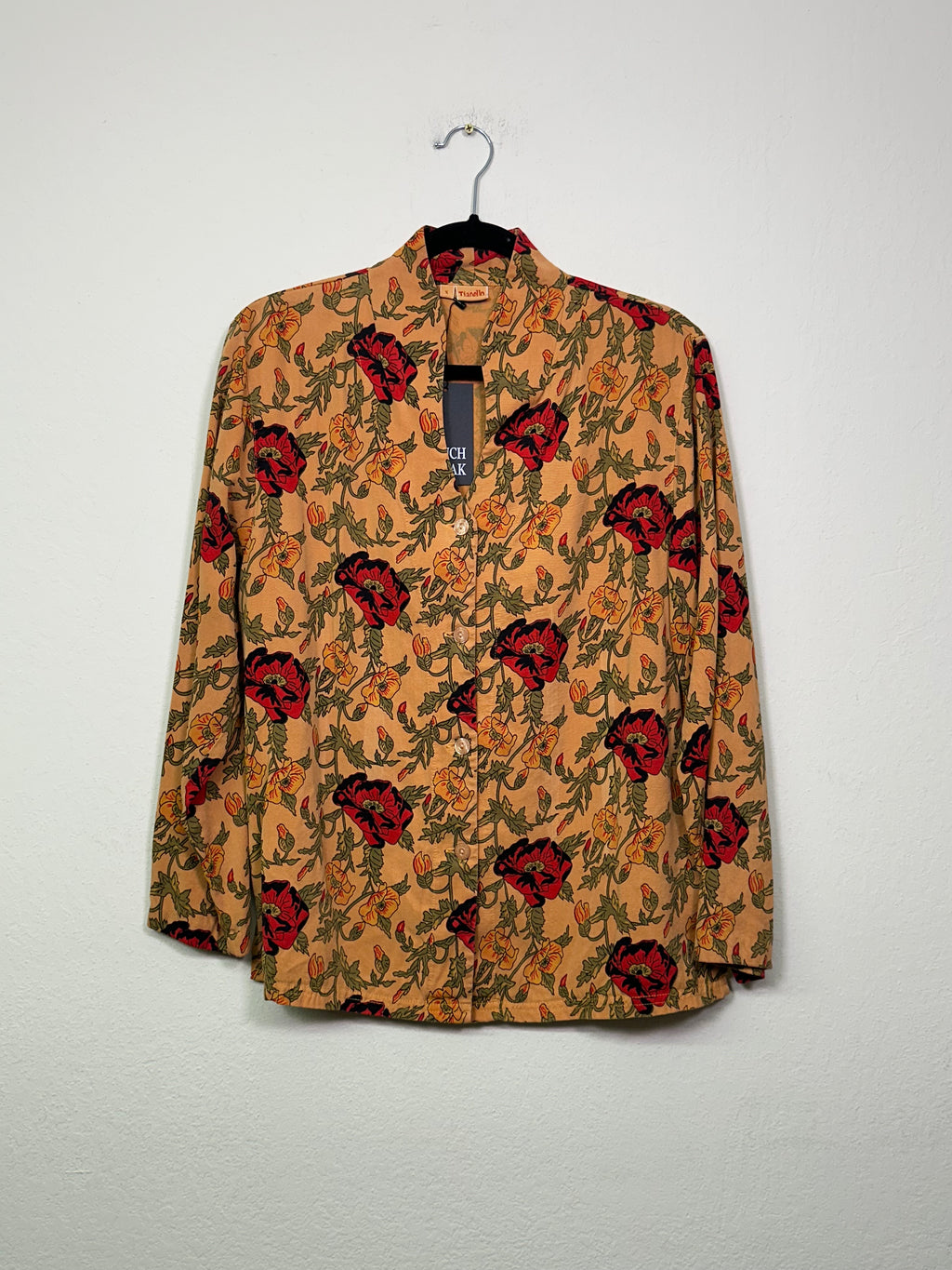 Mock Neck Floral Button-Up Blouse