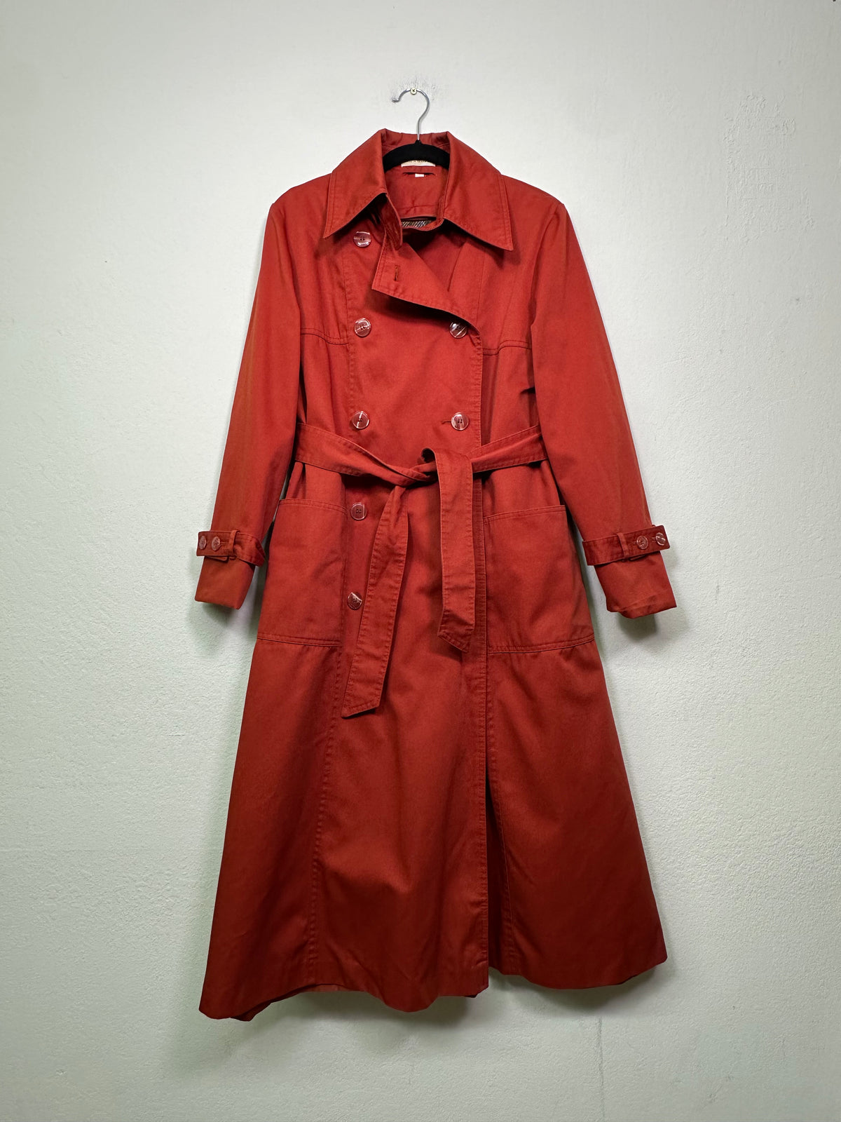 70s Red Trench Coat with Plaid Zip-Out Liner