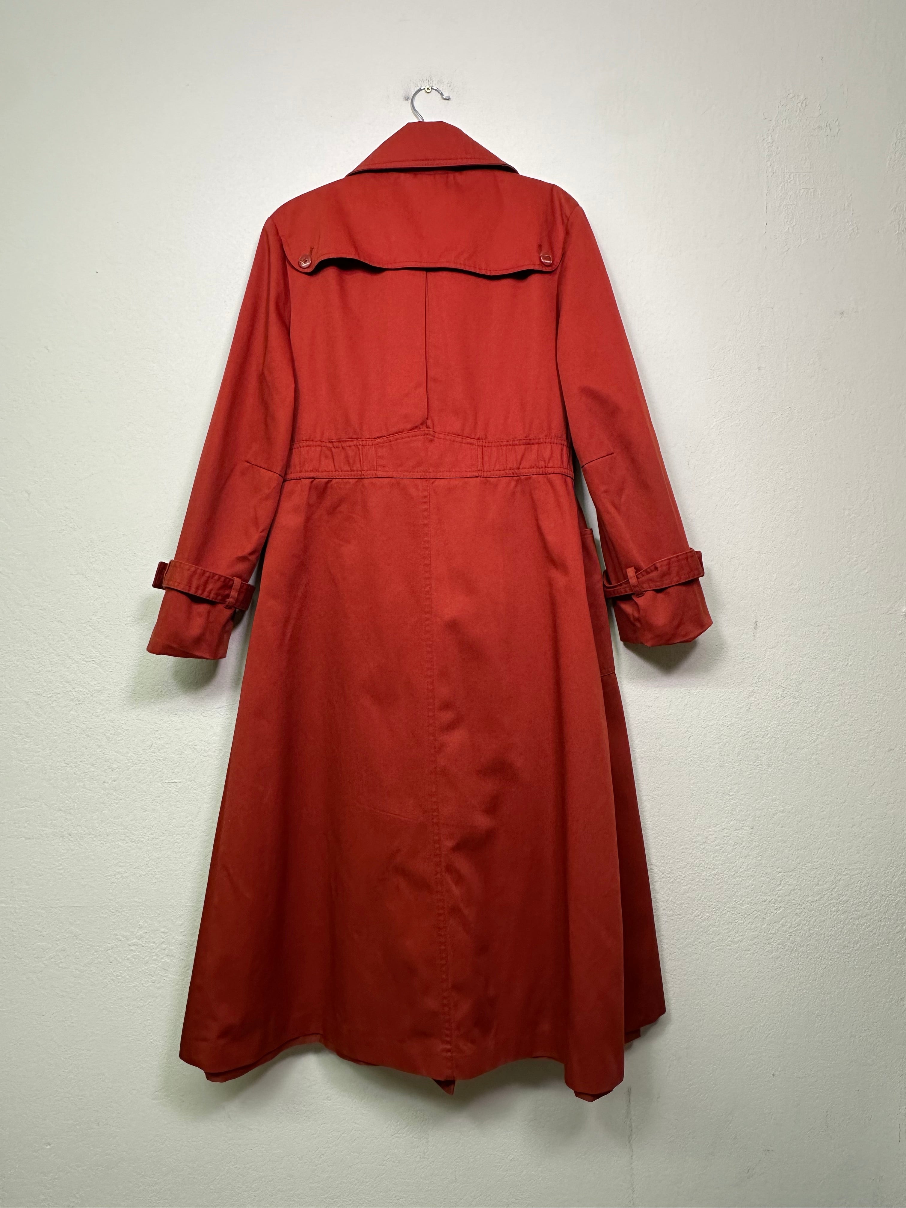 70s Red Trench Coat with Plaid Zip-Out Liner