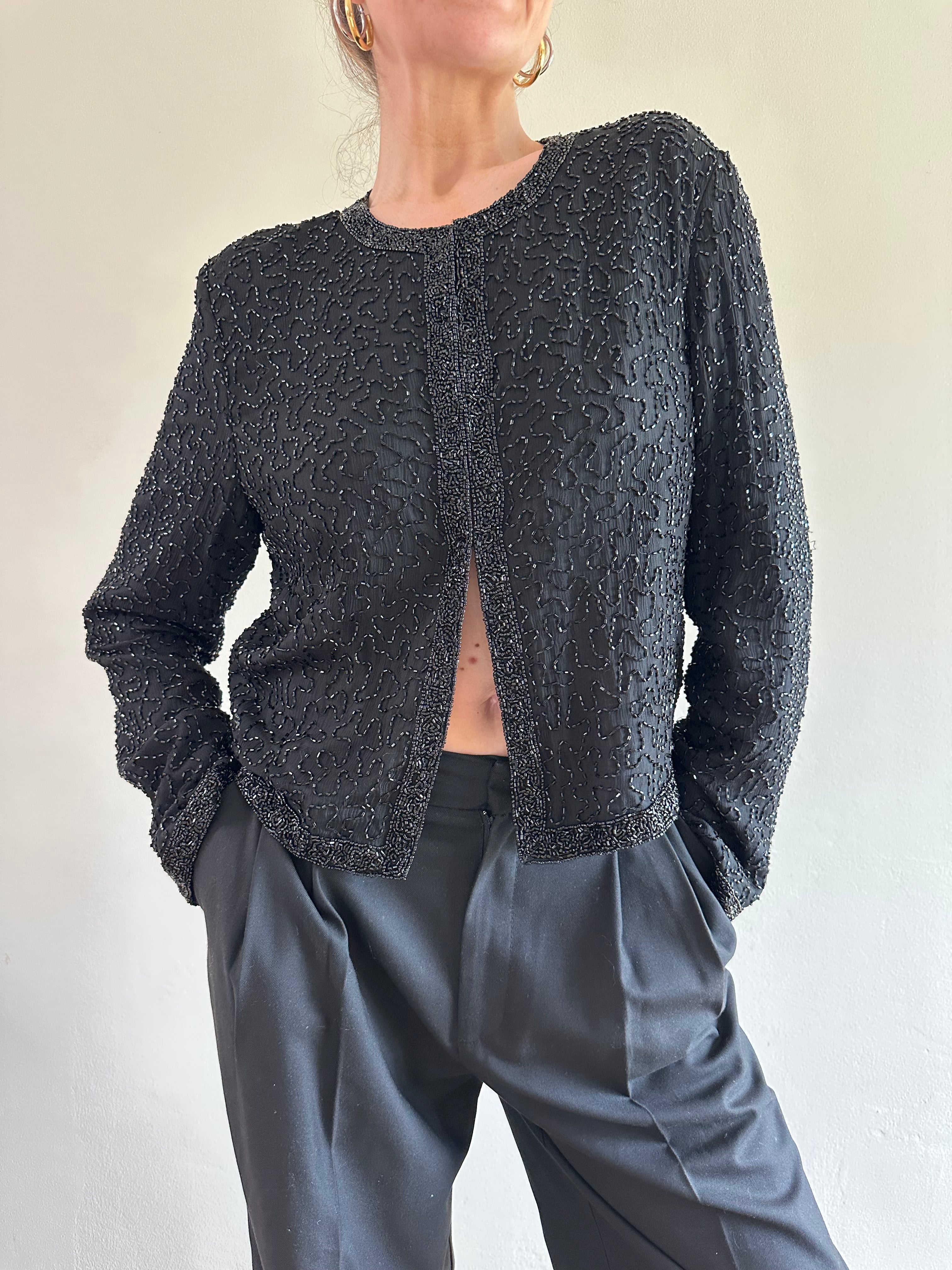 Lawrence Kazar Beaded Silk Cardigan