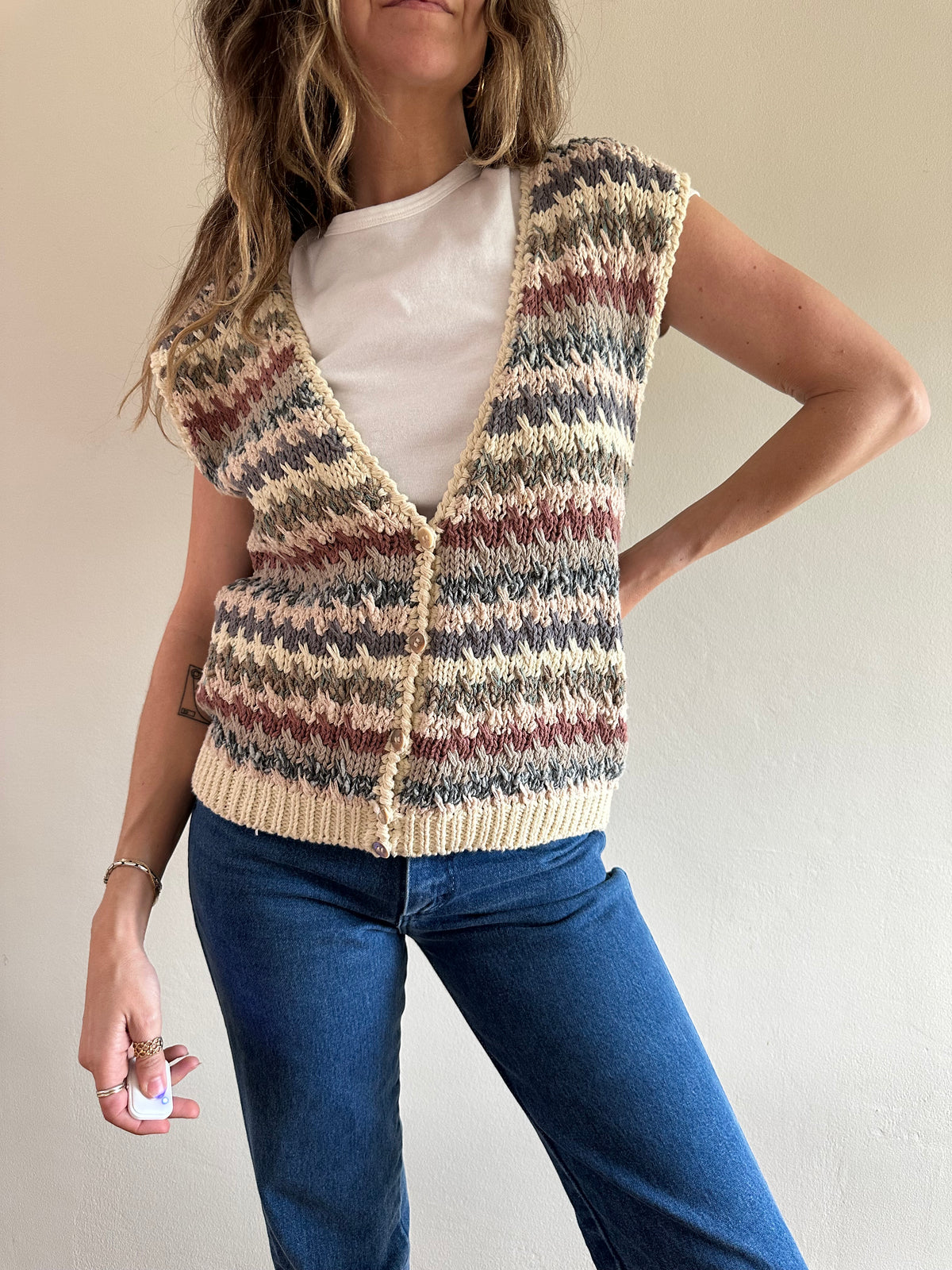 Hand-Knit Striped Vest