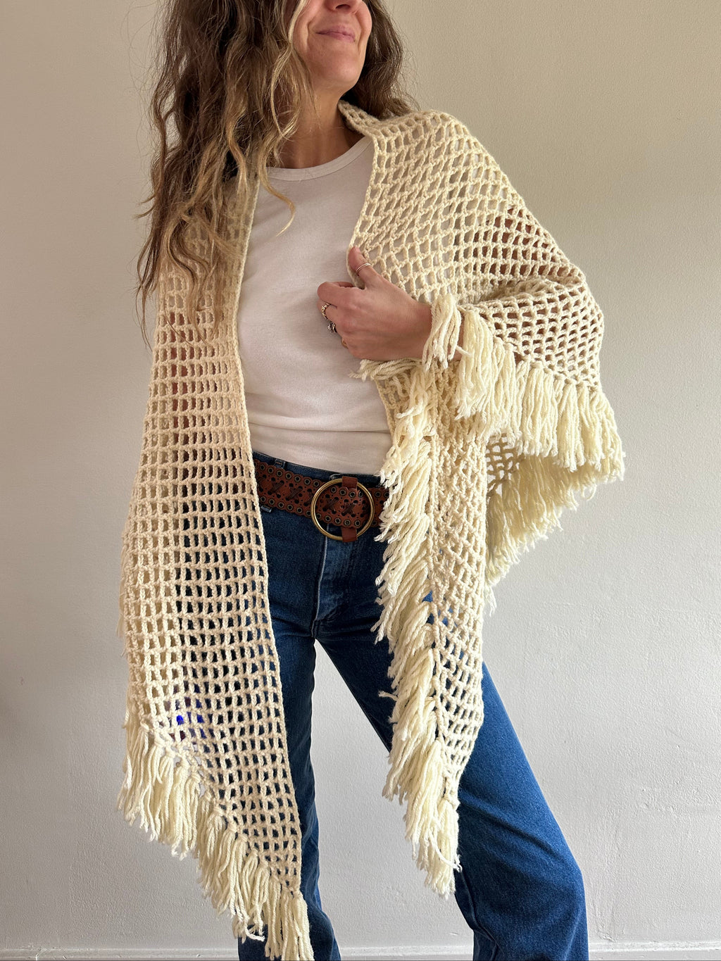 Open-Weave Fringe Poncho