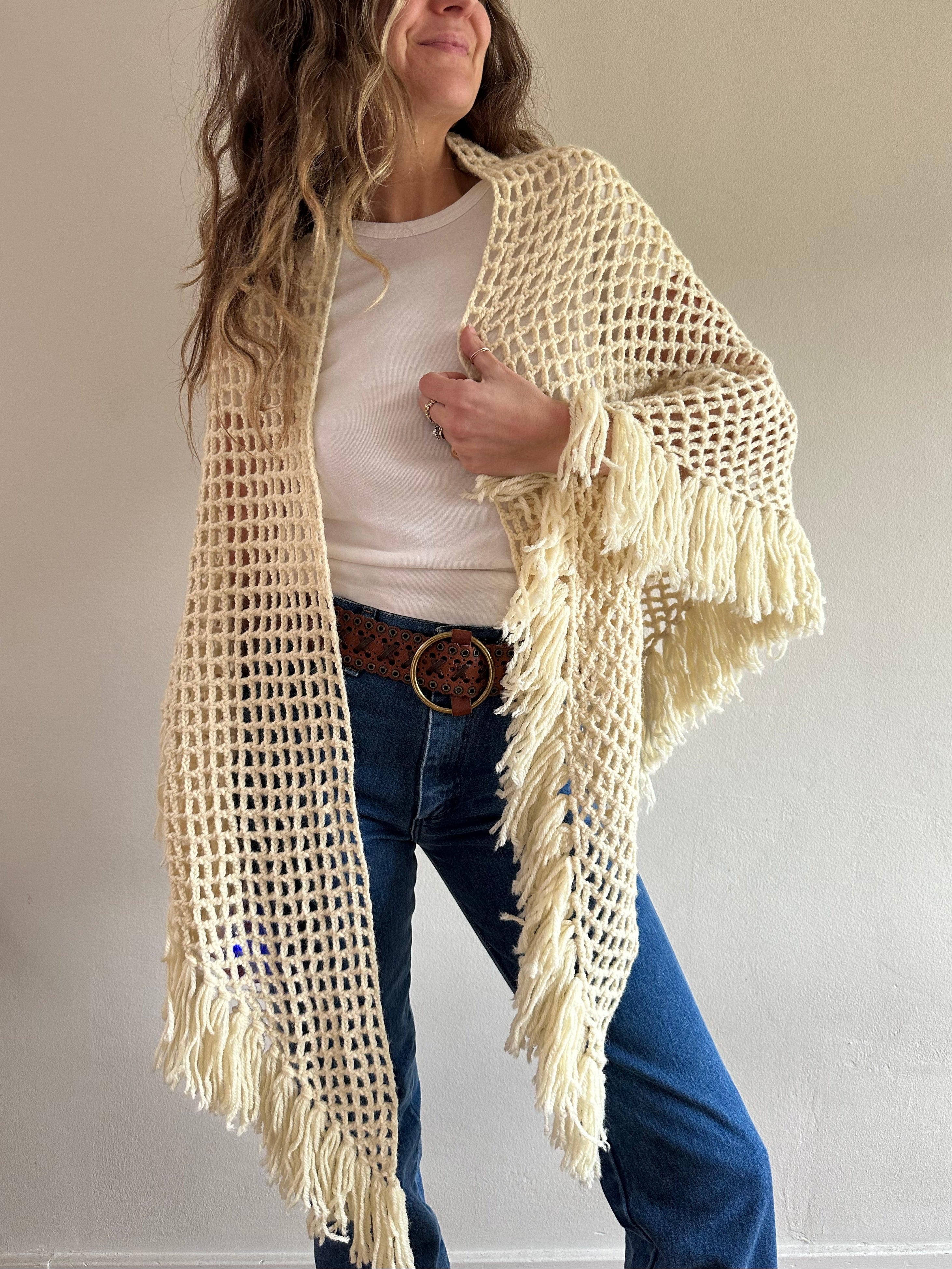 Open-Weave Fringe Poncho