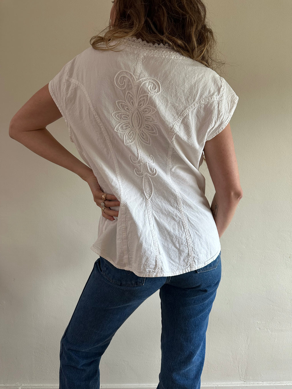 Embroidered Button-Front Blouse