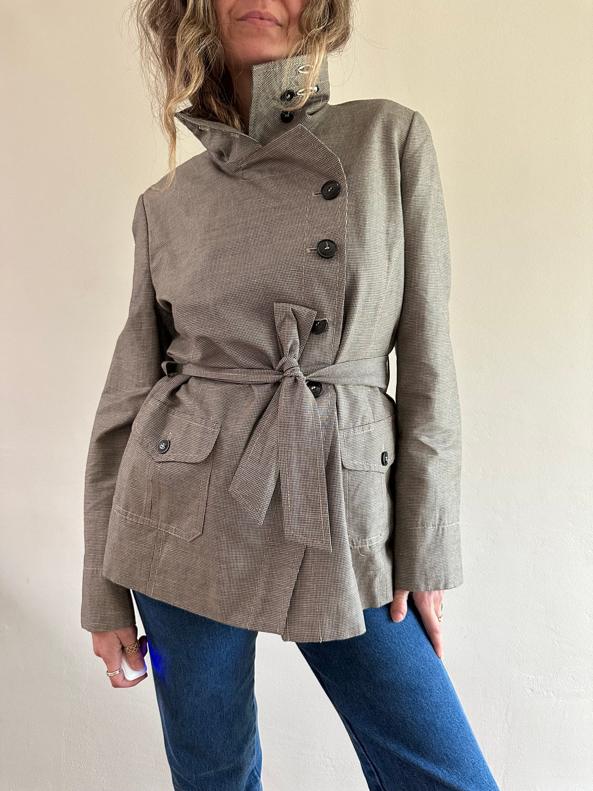 Linen-Cotton Belted Trench Jacket