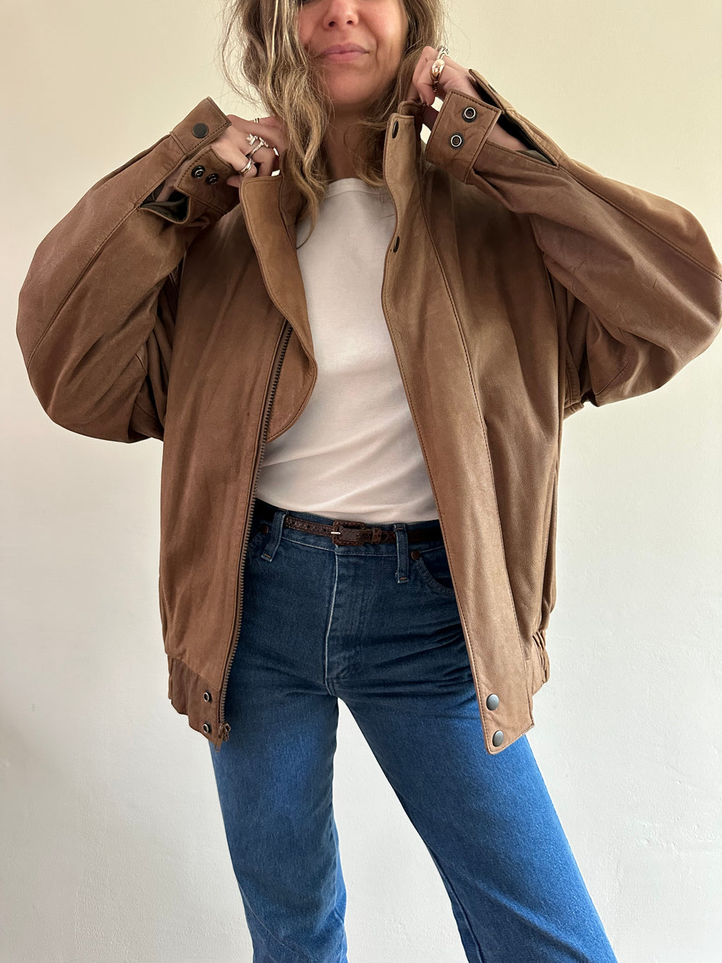 Members Only Leather Funnel Neck Jacket