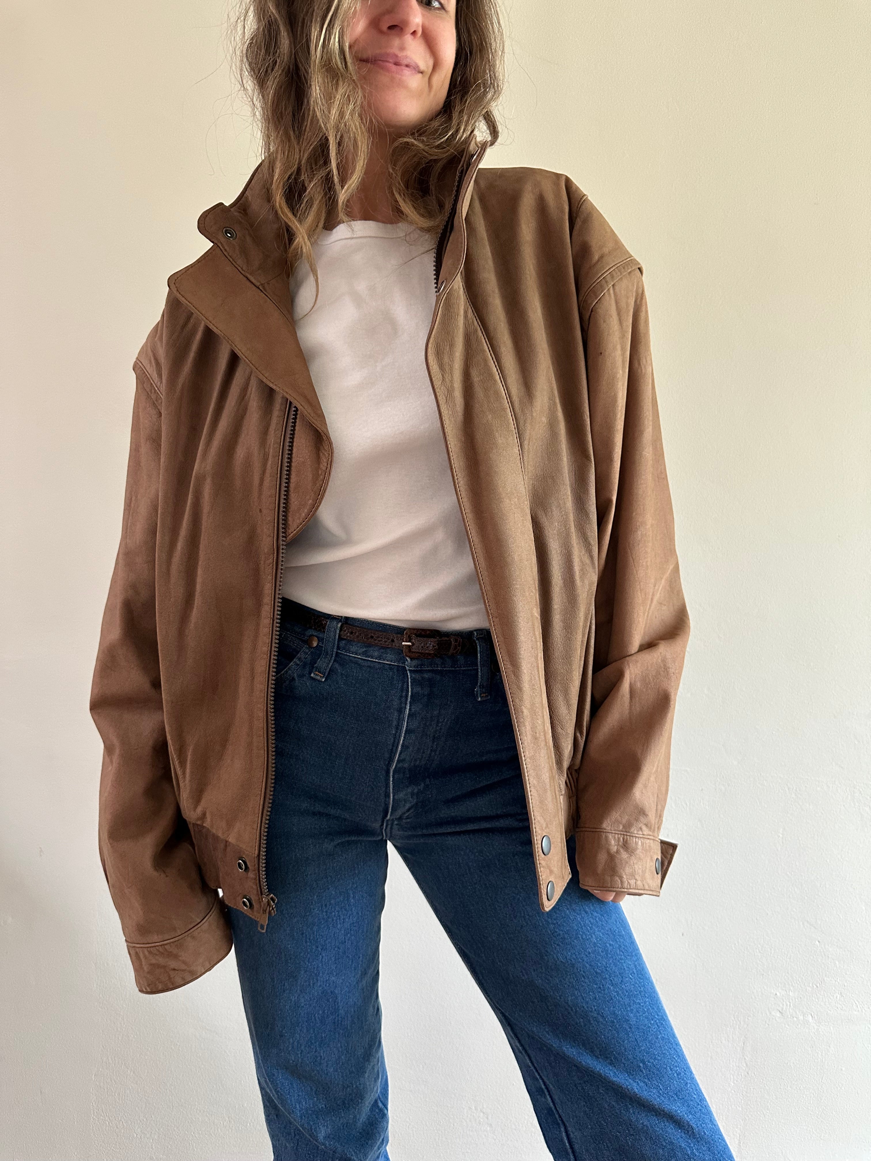 Members Only Leather Funnel Neck Jacket