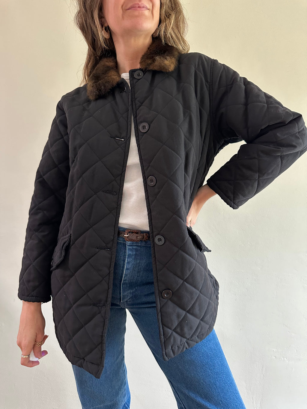 Quilted Jacket with Faux Fur Collar