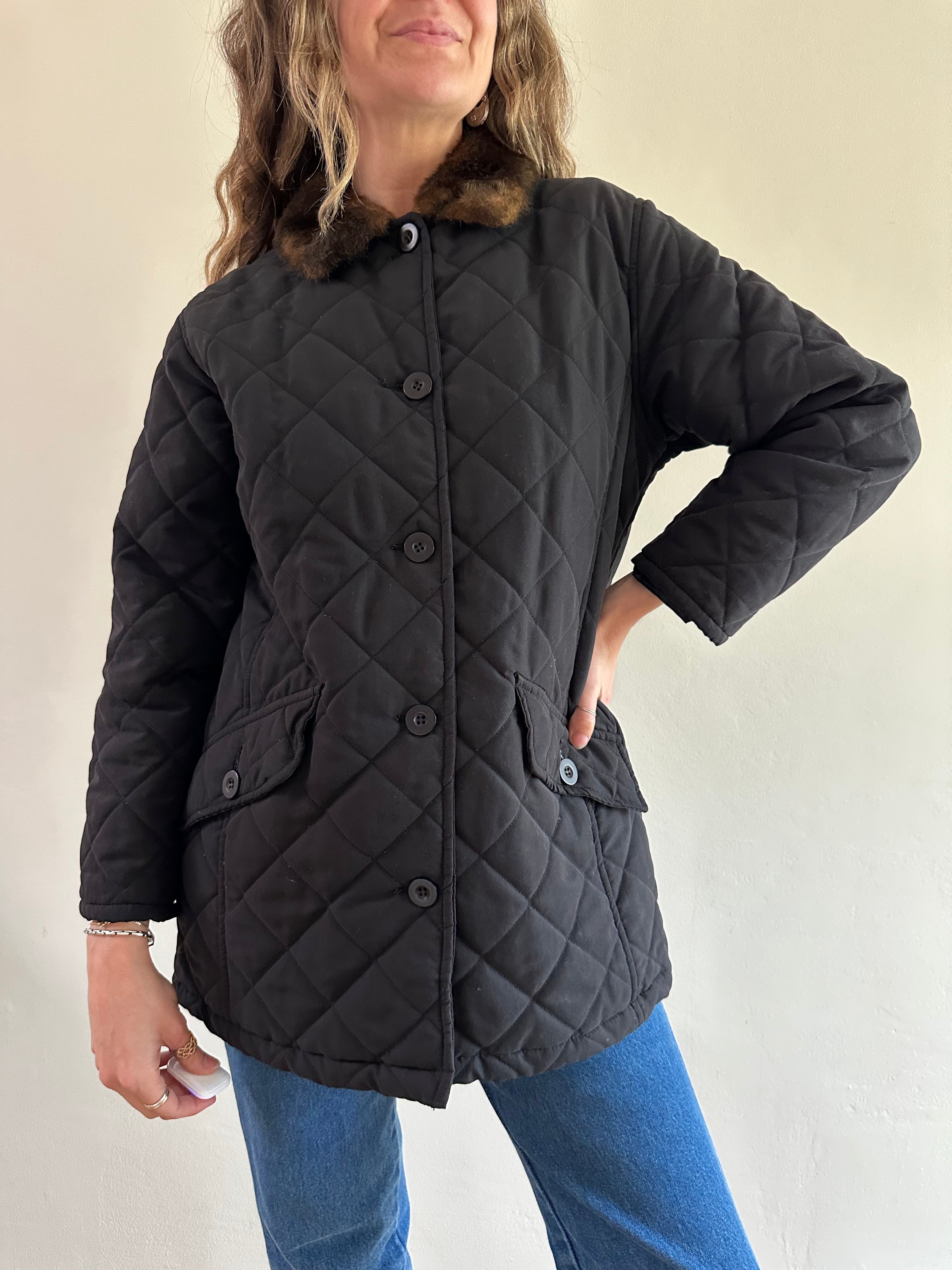 Quilted Jacket with Faux Fur Collar
