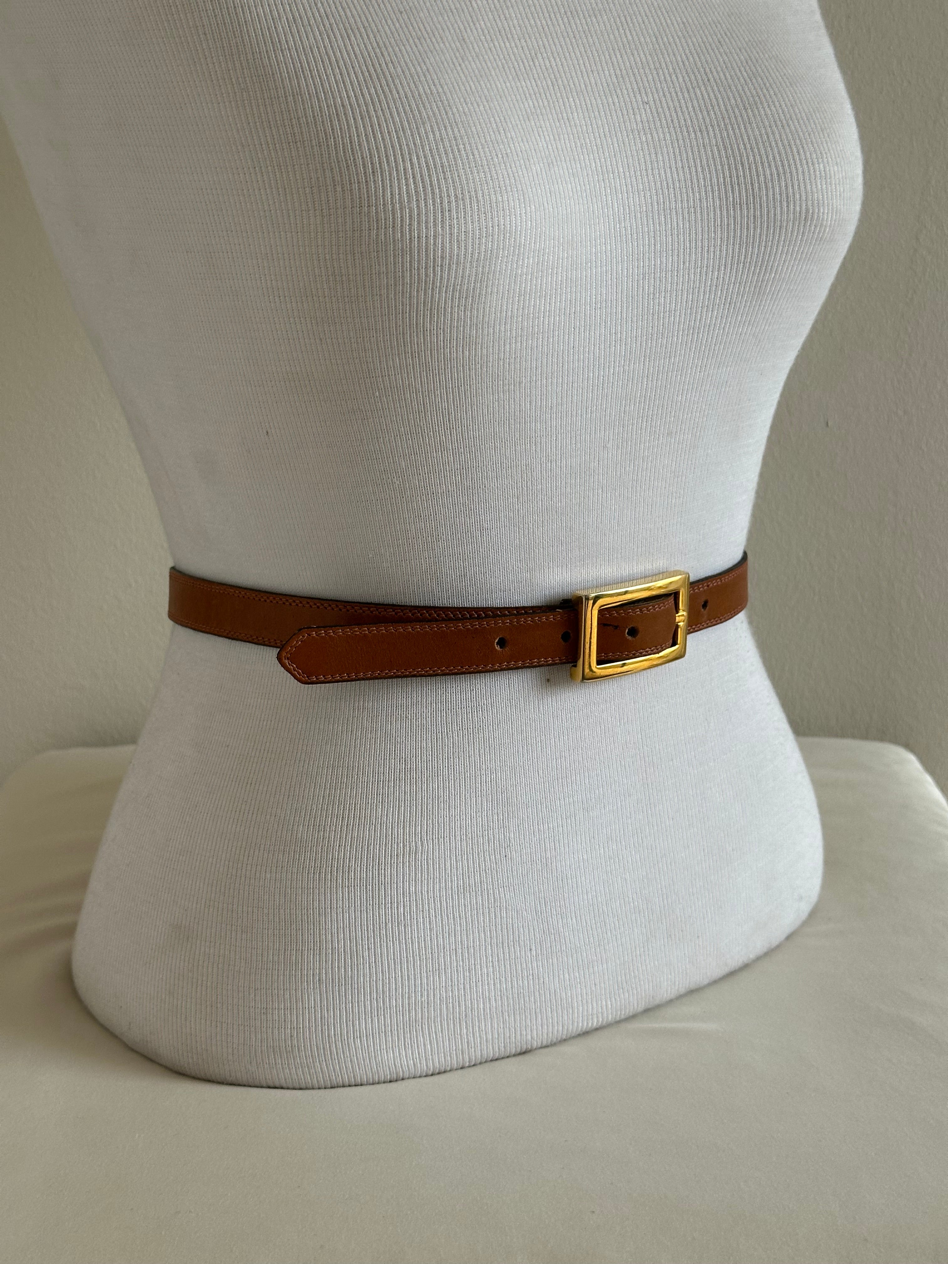 Minimal Brown Leather Belt with Gold Buckle
