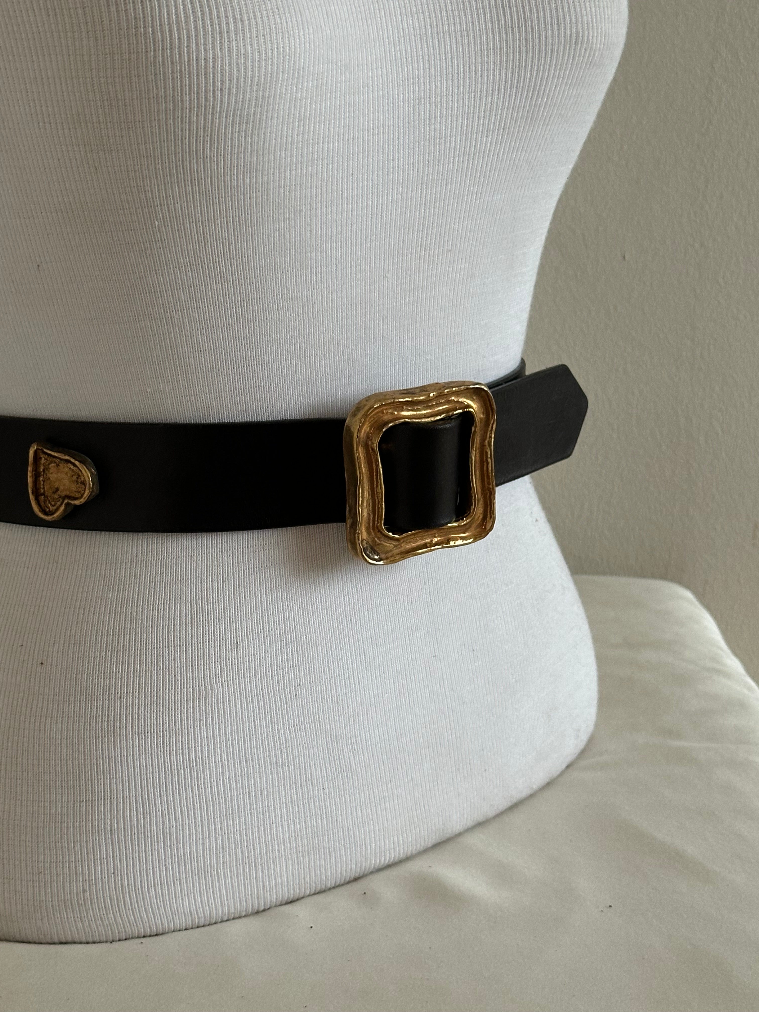 Bloomingdale’s Black Leather Heart Stud Belt